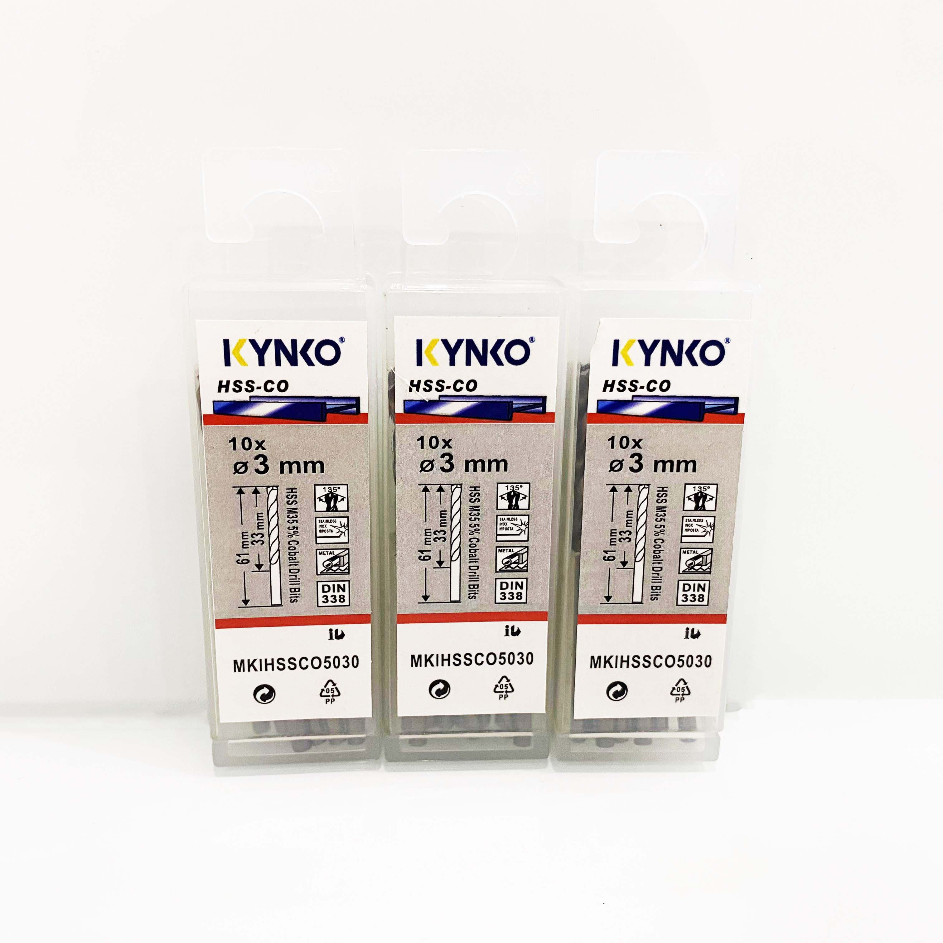 Mũi khoan Inox HSS-CO5 Kynko 5% Cobalt Ø 3mm MKI-HSS-CO5-030 Coban (VỈ 10 CHIẾC)