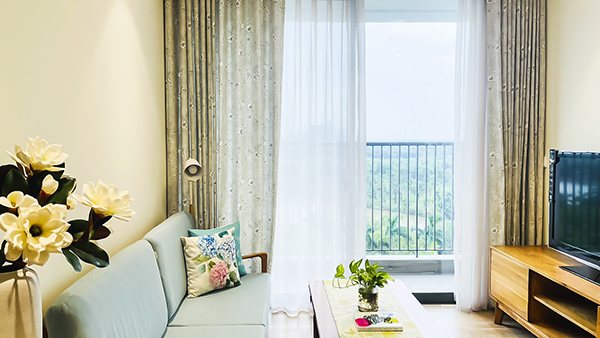 rèm vải 2 lớp căn hộ Ecopark Hồ Thiên Nga view hồ nhiều ánh sáng tự nhiên