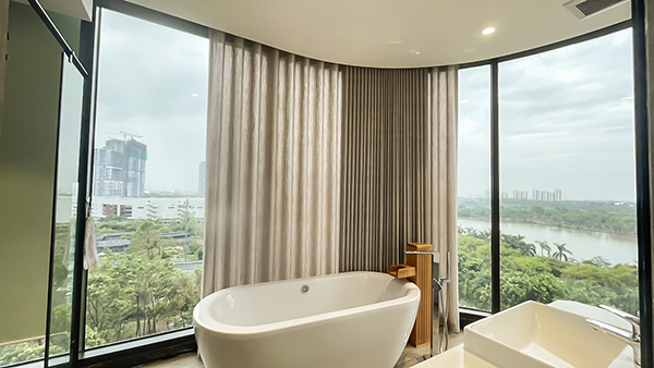 rèm vải 2 lớp căn hộ Ecopark Hồ Thiên Nga view hồ nhiều ánh sáng tự nhiên