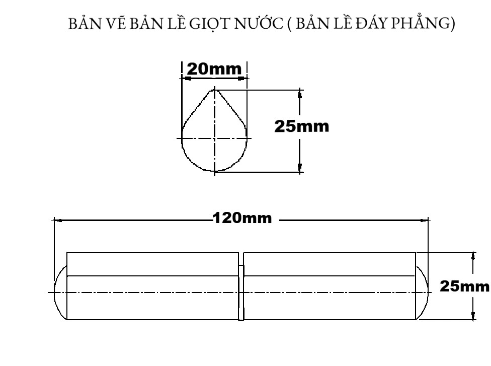 Bản lề giọt nước (bản lề đáy phẳng) D20x25x120