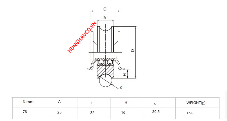 bánh xe gắn âm U80mm  - chạy ray U21mm