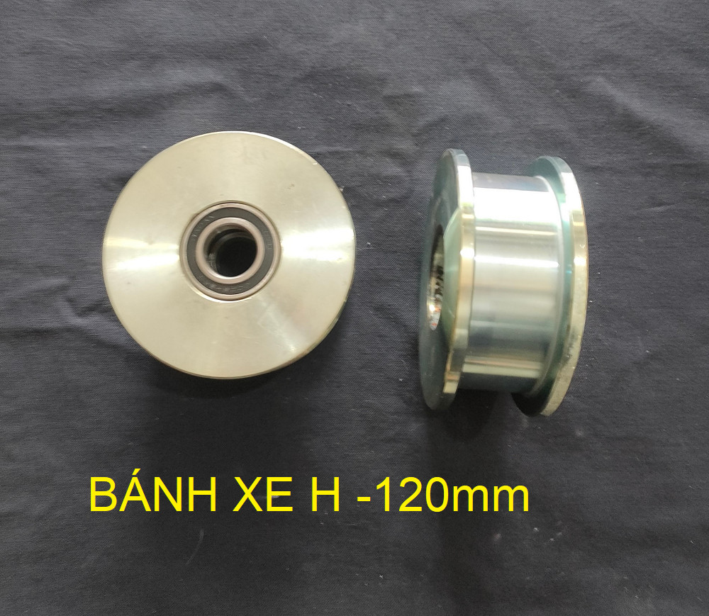 bánh xe H 120mm,  có bạc đạn  - lổ trục 25mm