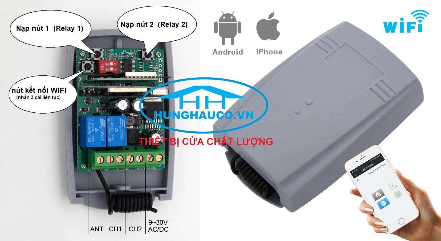 mạch điều khiển Wifi 2 kênh (2 relay) - nguồn 9v-24v