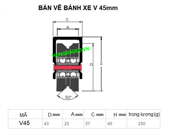 bánh xe ray V 45mm