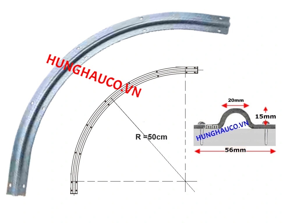 góc ray cong - góc ray vòng cung R50cm