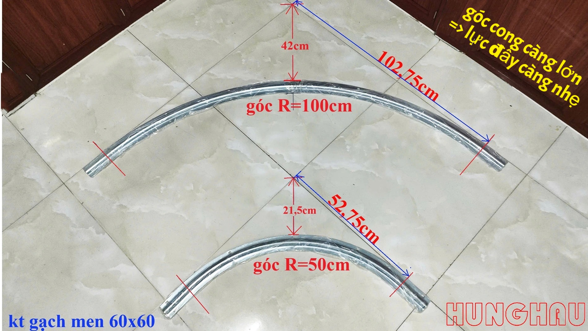 góc ray cong (góc ray vòng cung) bán kính R100cm
