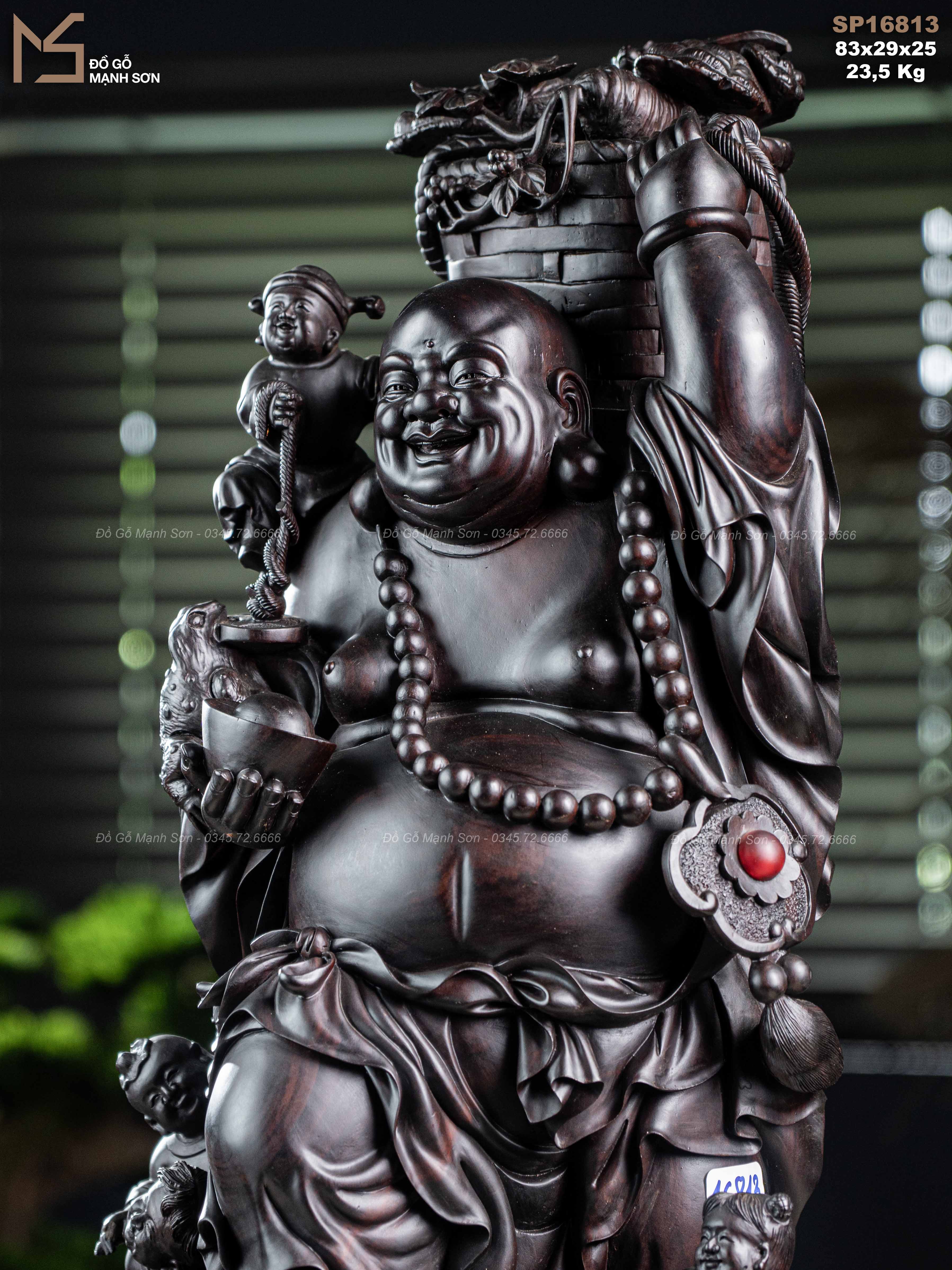 Tượng Di Lặc ngũ phúc gỗ tử đàn mã 16813