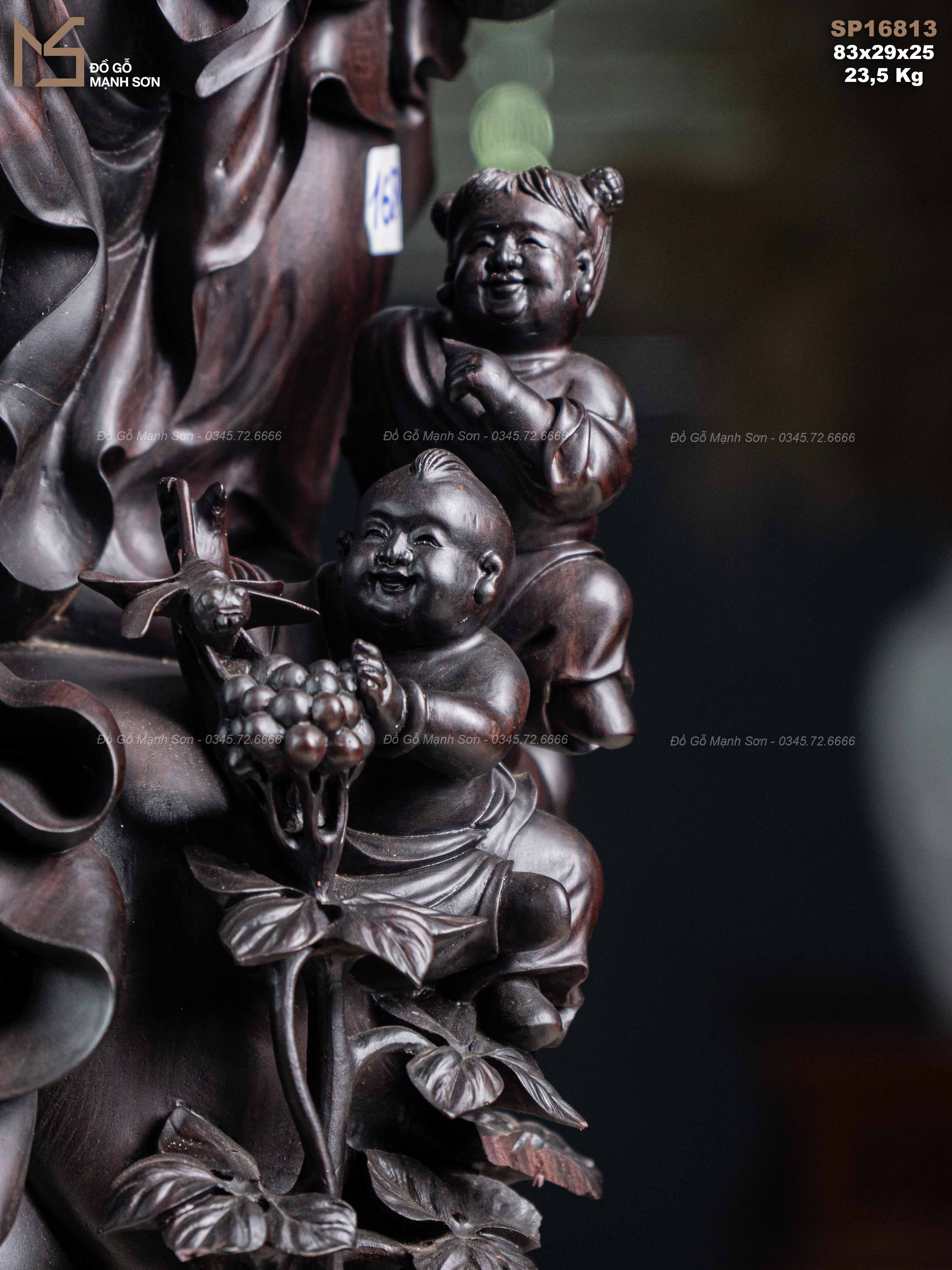 TƯỢNG DI LẶC NGŨ PHÚC - GỖ TỬ ĐÀN