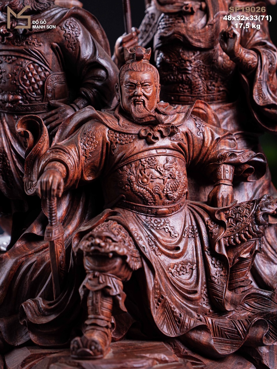 TƯỢNG TAM VỊ ANH HÙNG - GỖ TỬ ĐÀN