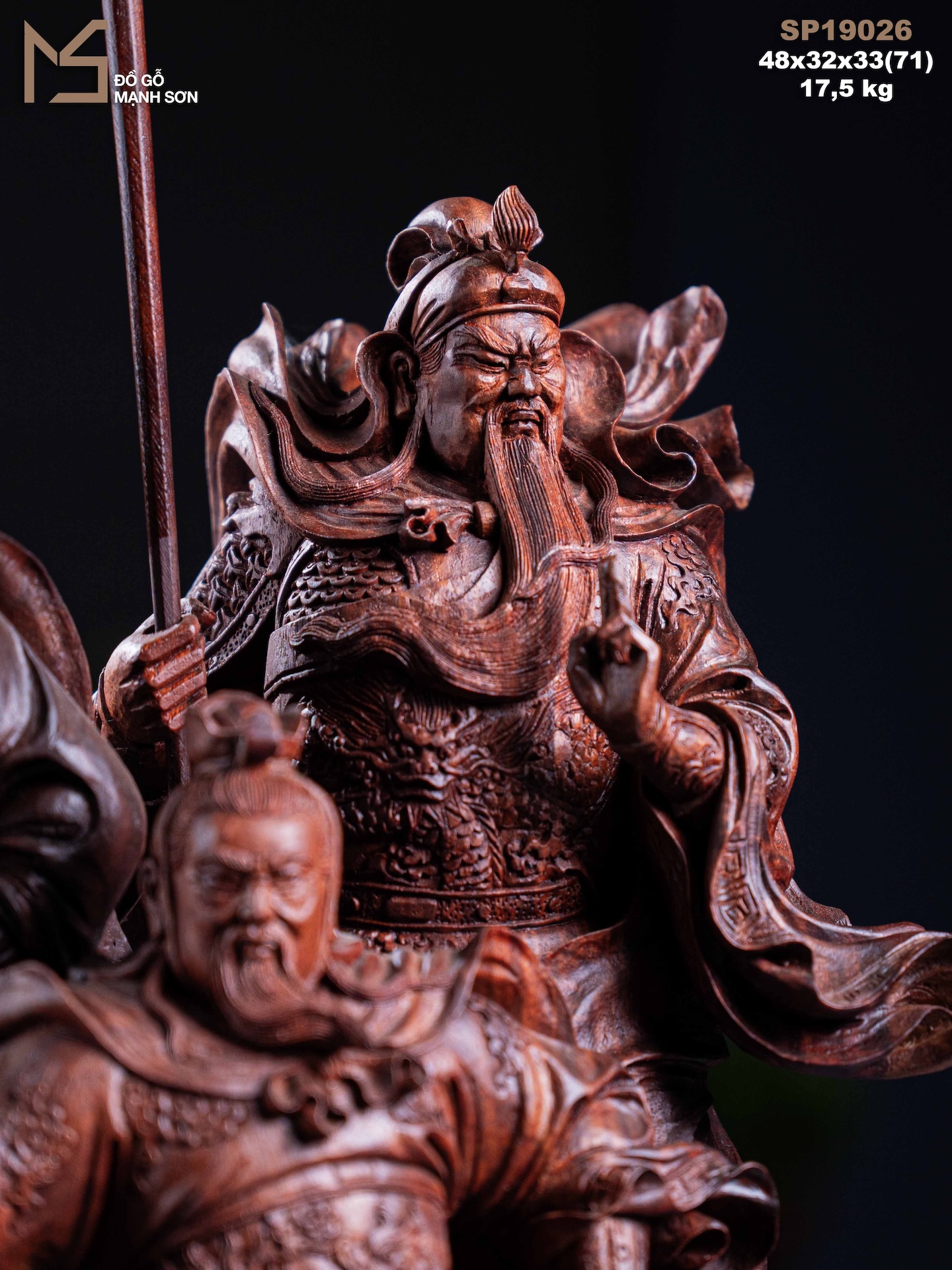 TƯỢNG TAM VỊ ANH HÙNG - GỖ TỬ ĐÀN