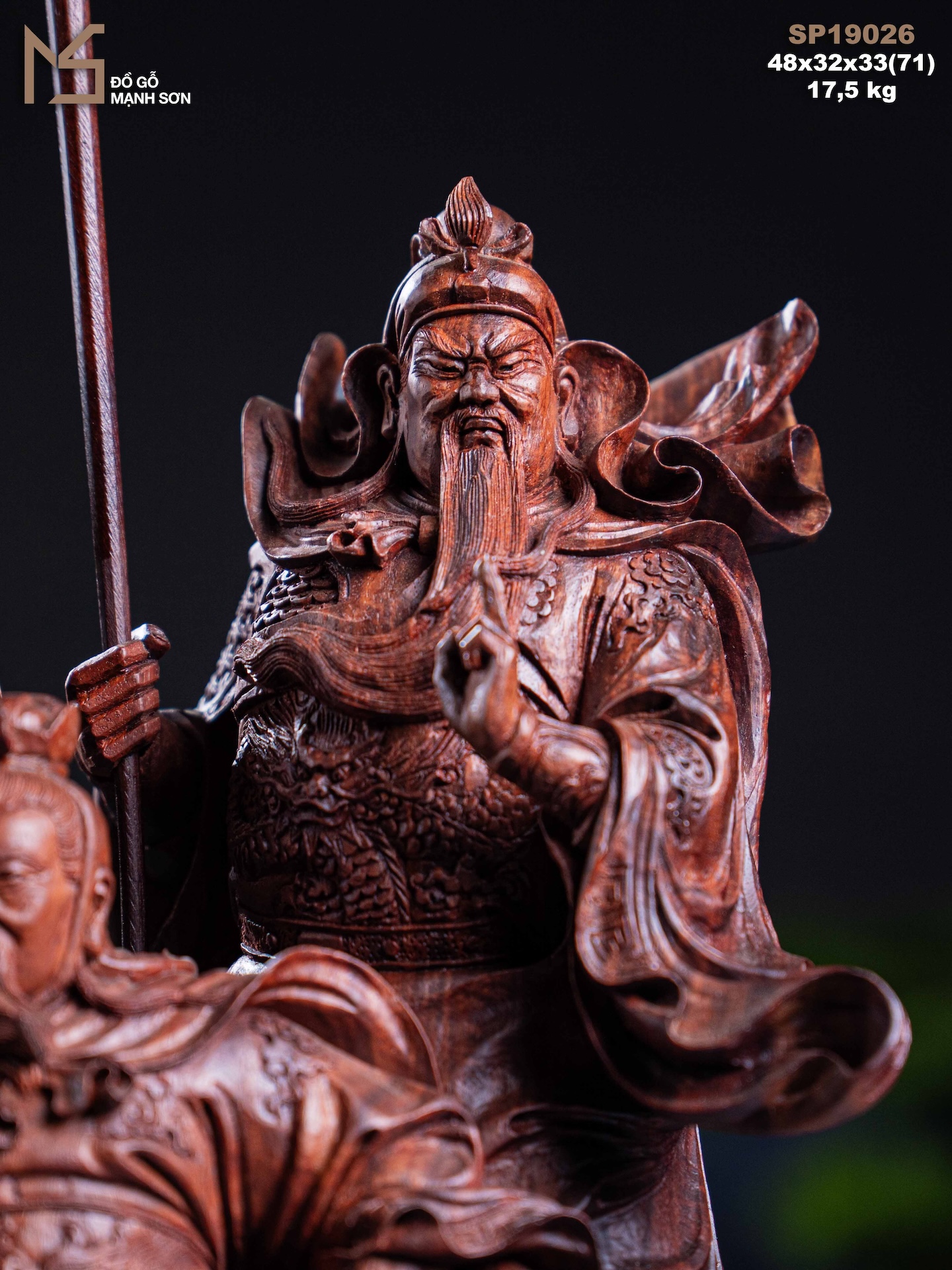 TƯỢNG TAM VỊ ANH HÙNG - GỖ TỬ ĐÀN