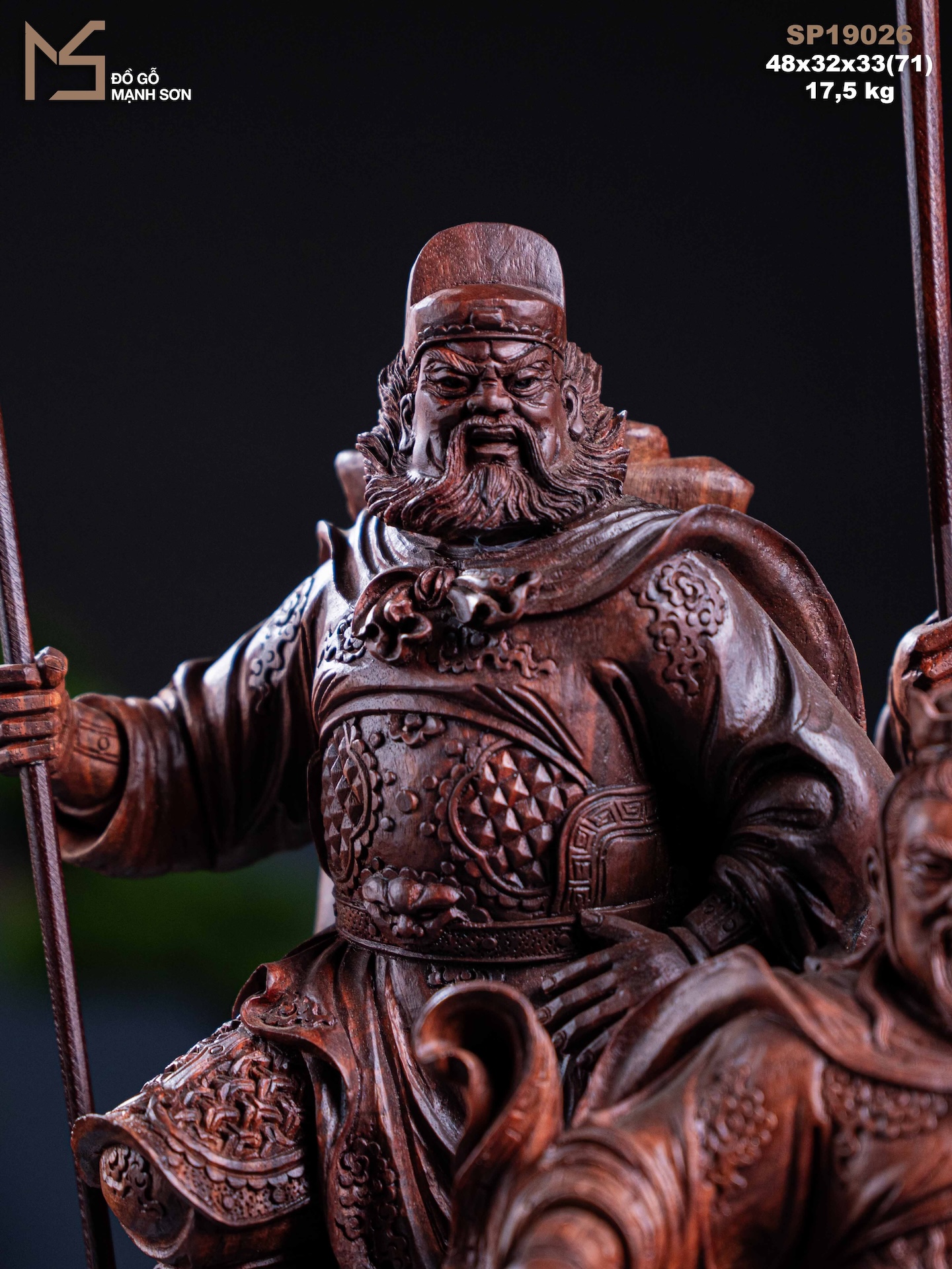 TƯỢNG TAM VỊ ANH HÙNG - GỖ TỬ ĐÀN