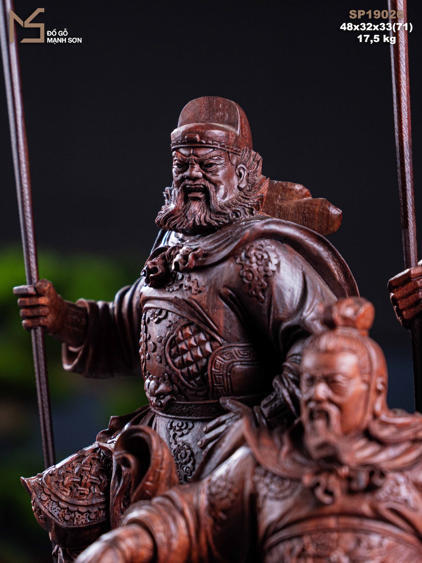 TƯỢNG TAM VỊ ANH HÙNG - GỖ TỬ ĐÀN