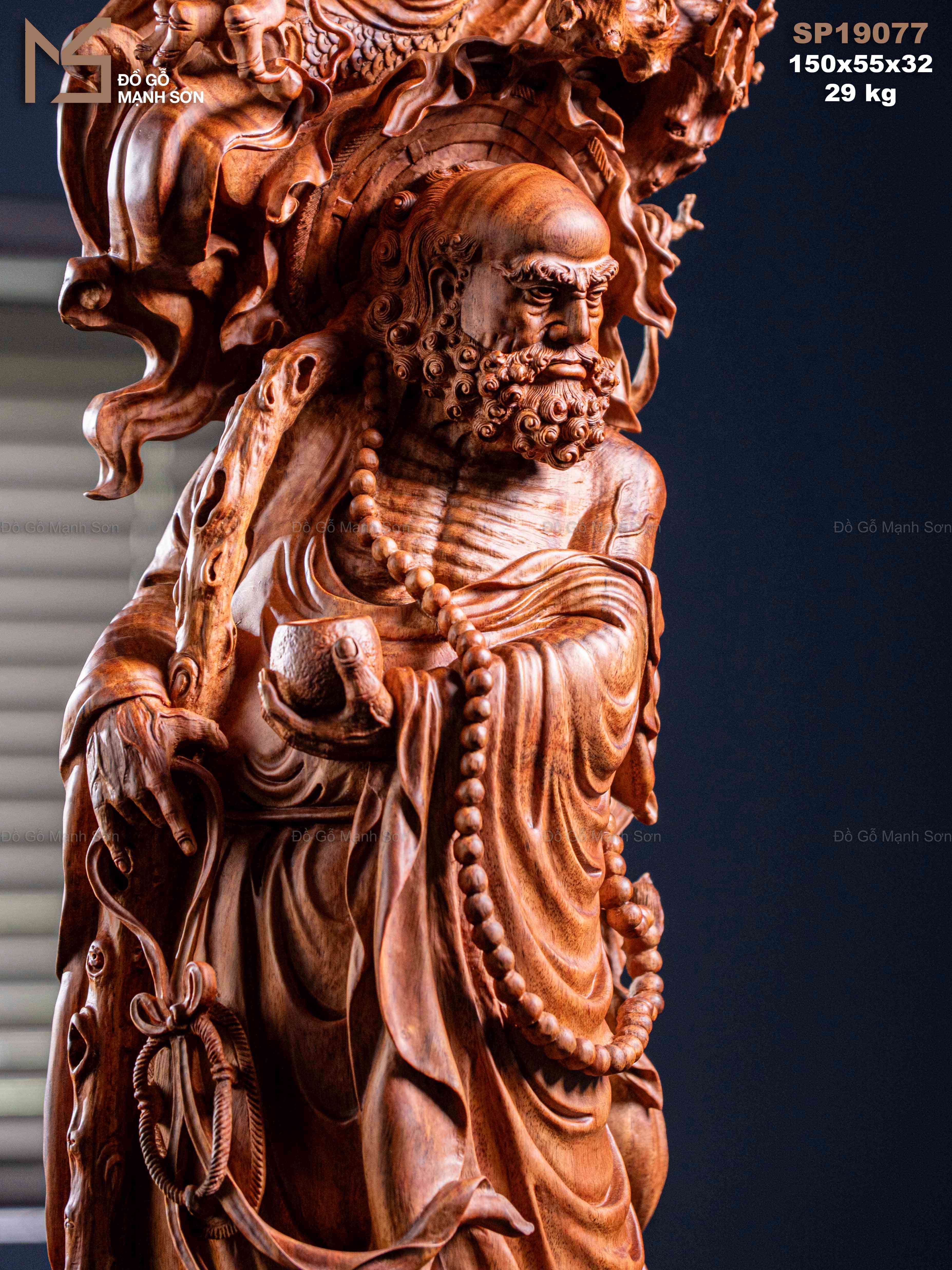 TƯỢNG ĐẠT MA HÀNG LONG PHỤC LÂN - GỖ SƯA