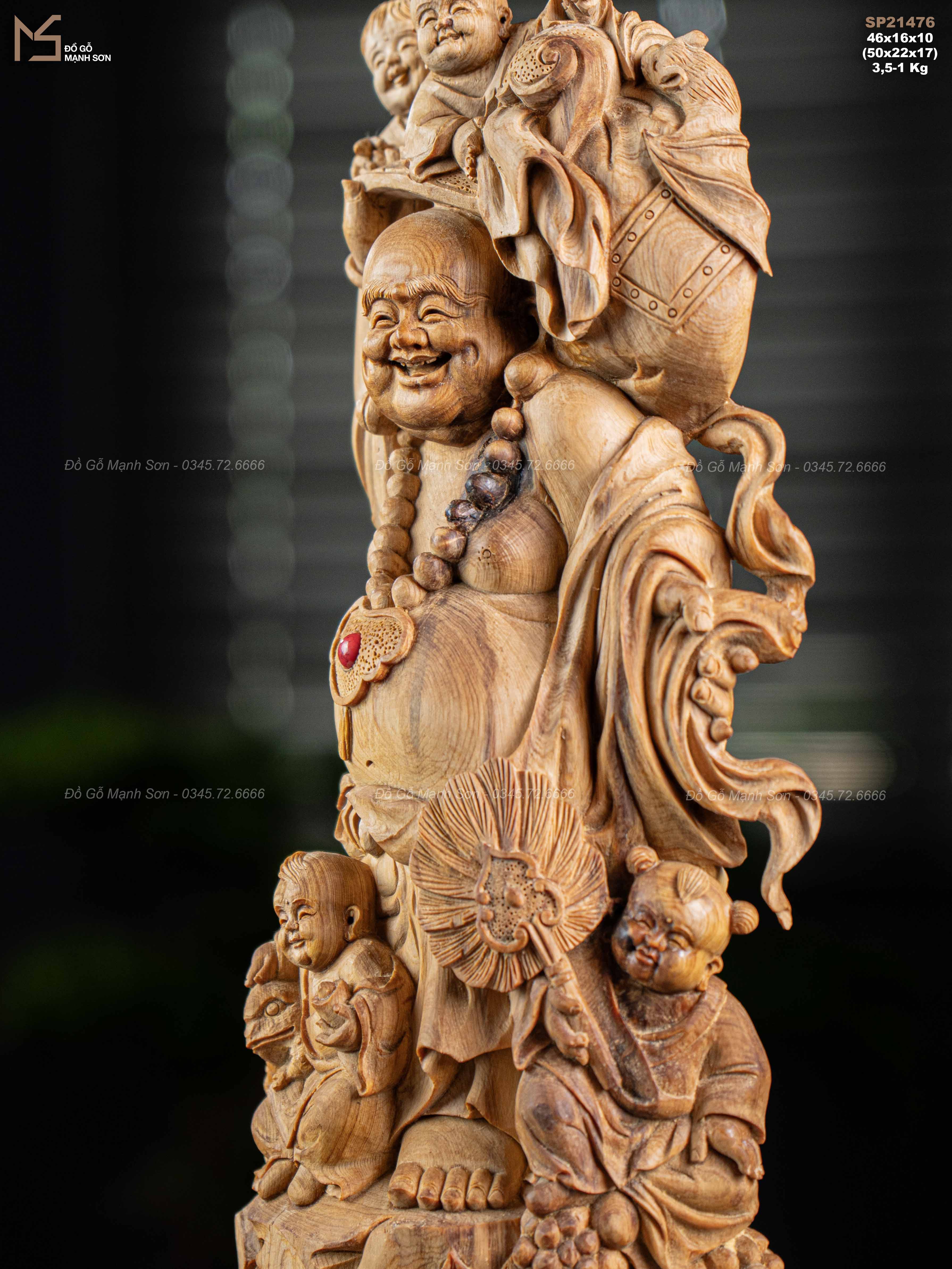 TƯỢNG DI LẶC NGŨ PHÚC - GỖ HOÀNG ĐÀN