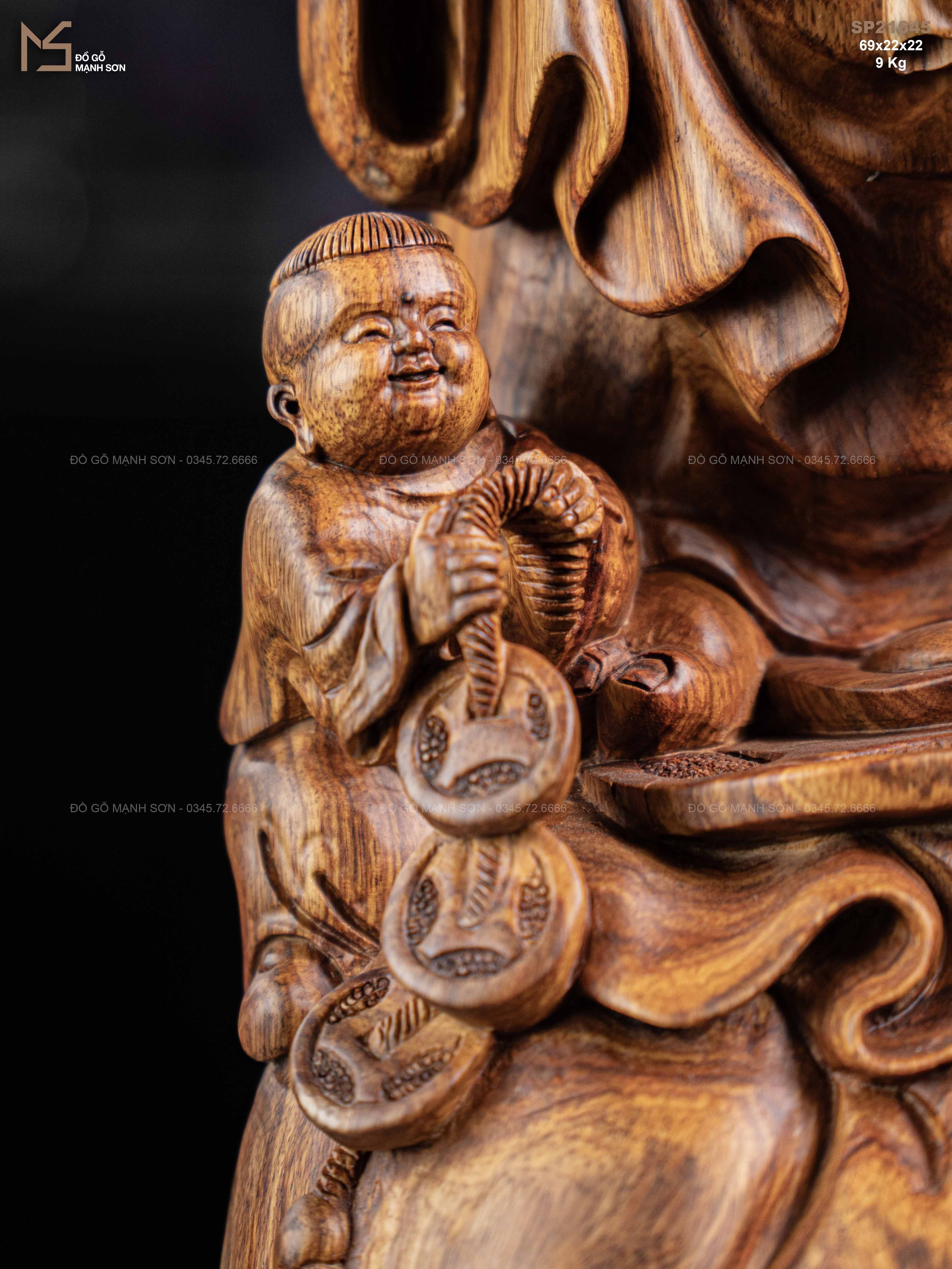 TƯỢNG DI LẶC TAM PHÚC ĐỨNG BAO TIỀN - GỖ NU SƯA
