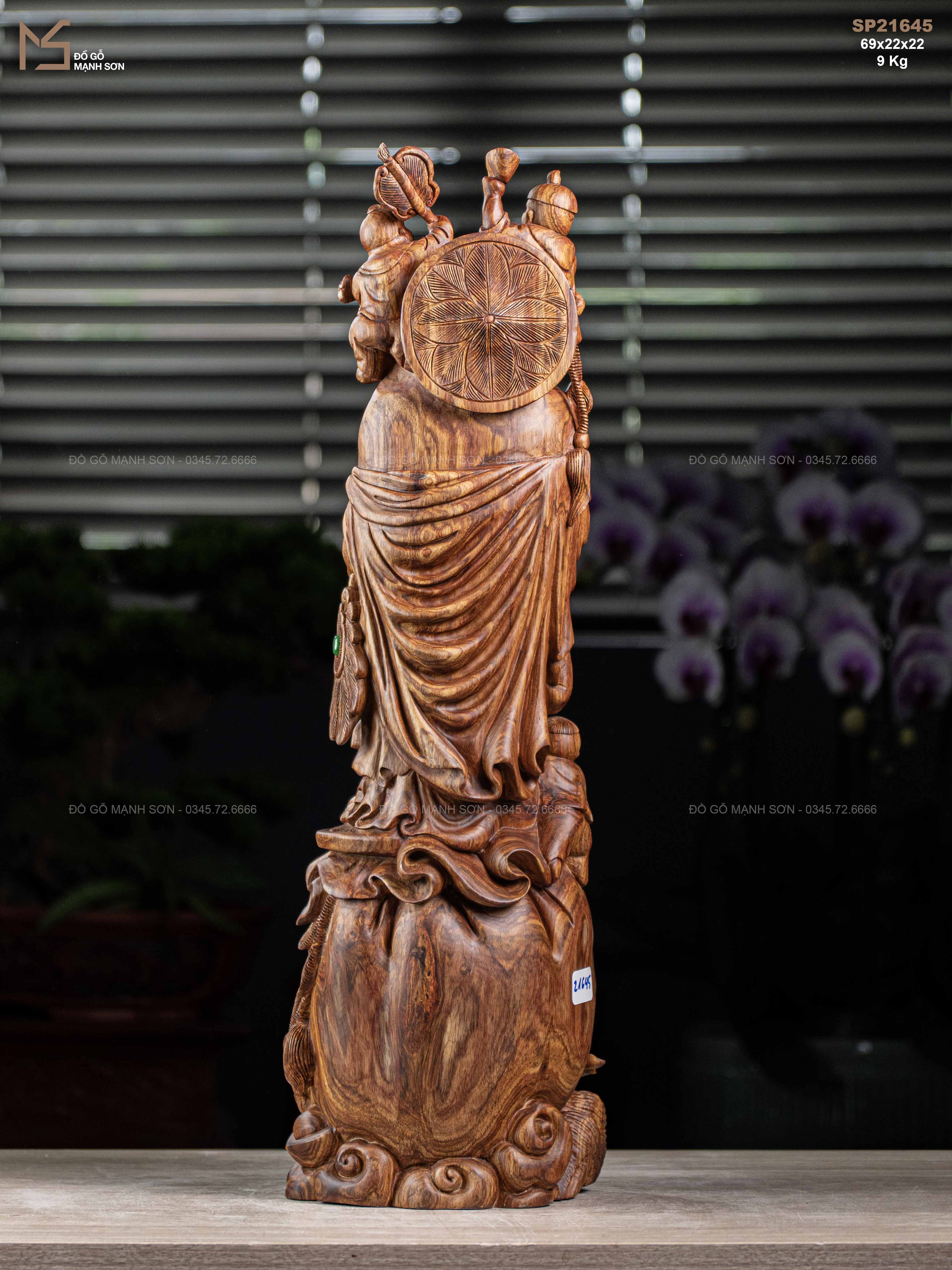 TƯỢNG DI LẶC TAM PHÚC ĐỨNG BAO TIỀN - GỖ NU SƯA