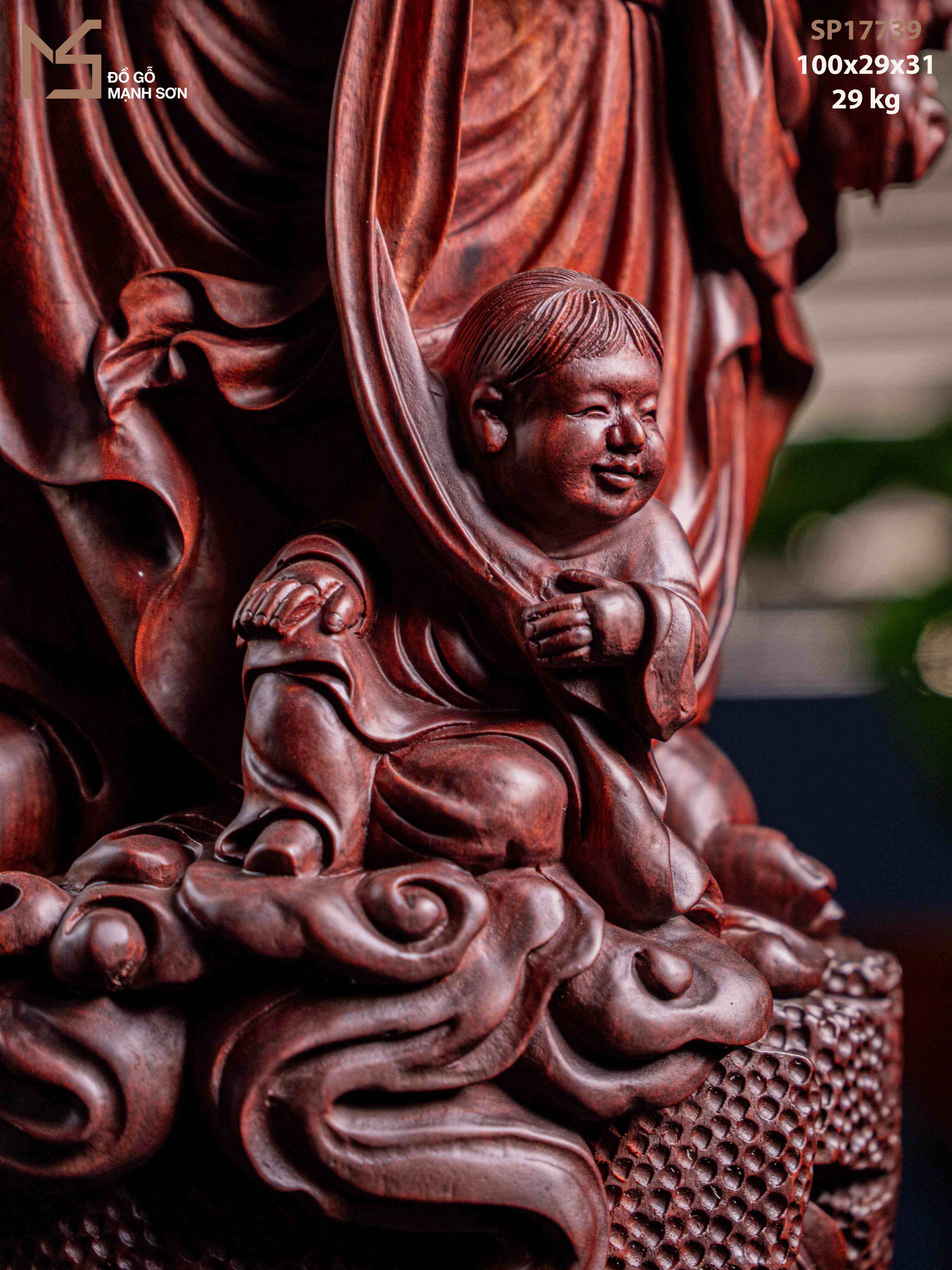 TƯỢNG GỖ DI LẶC ĐỨNG NGŨ PHÚC - GỖ TỬ ĐÀN