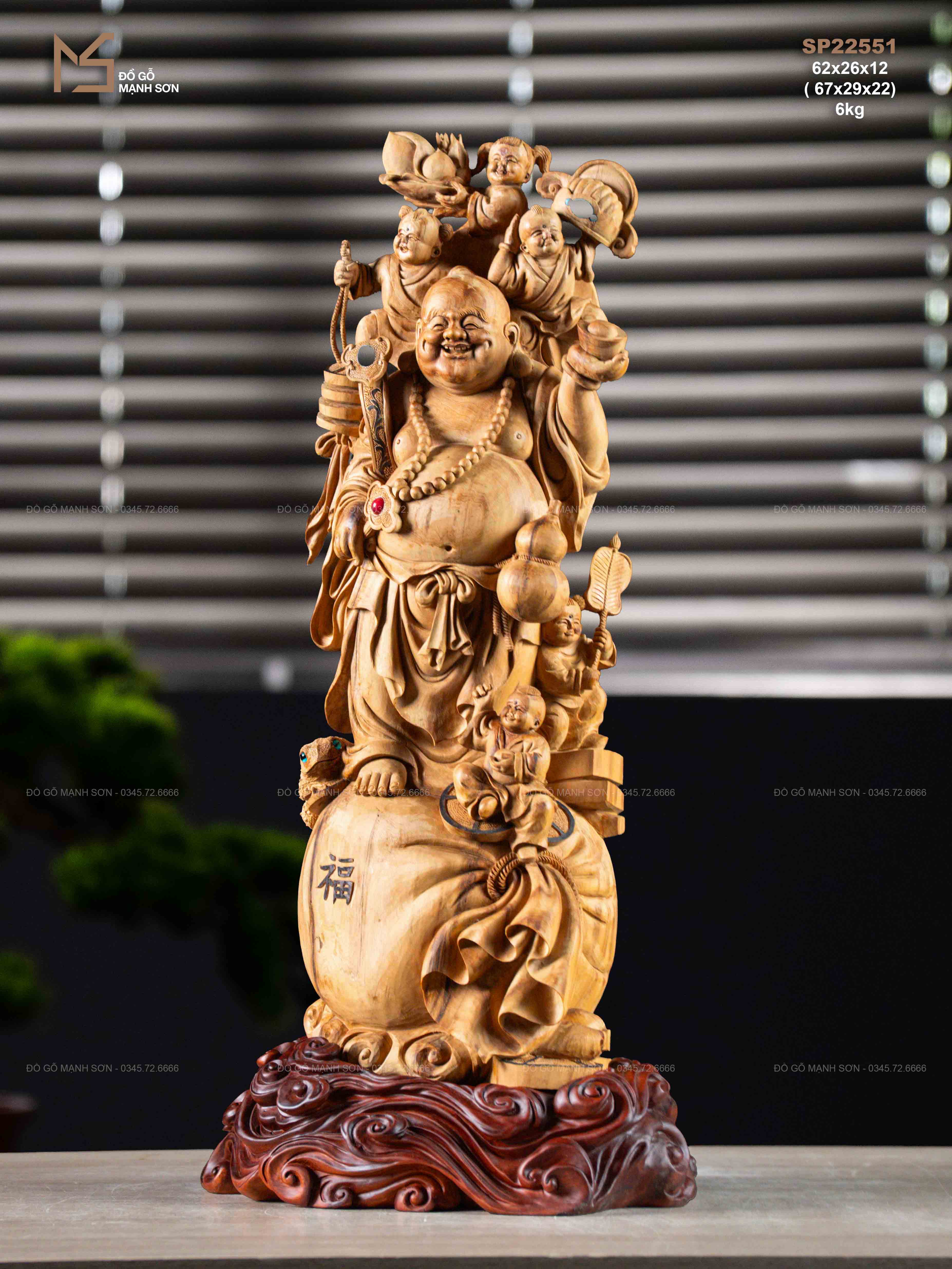 TƯỢNG DI LẶC ĐỨNG BAO TIỀN - GỖ HOÀNG ĐÀN