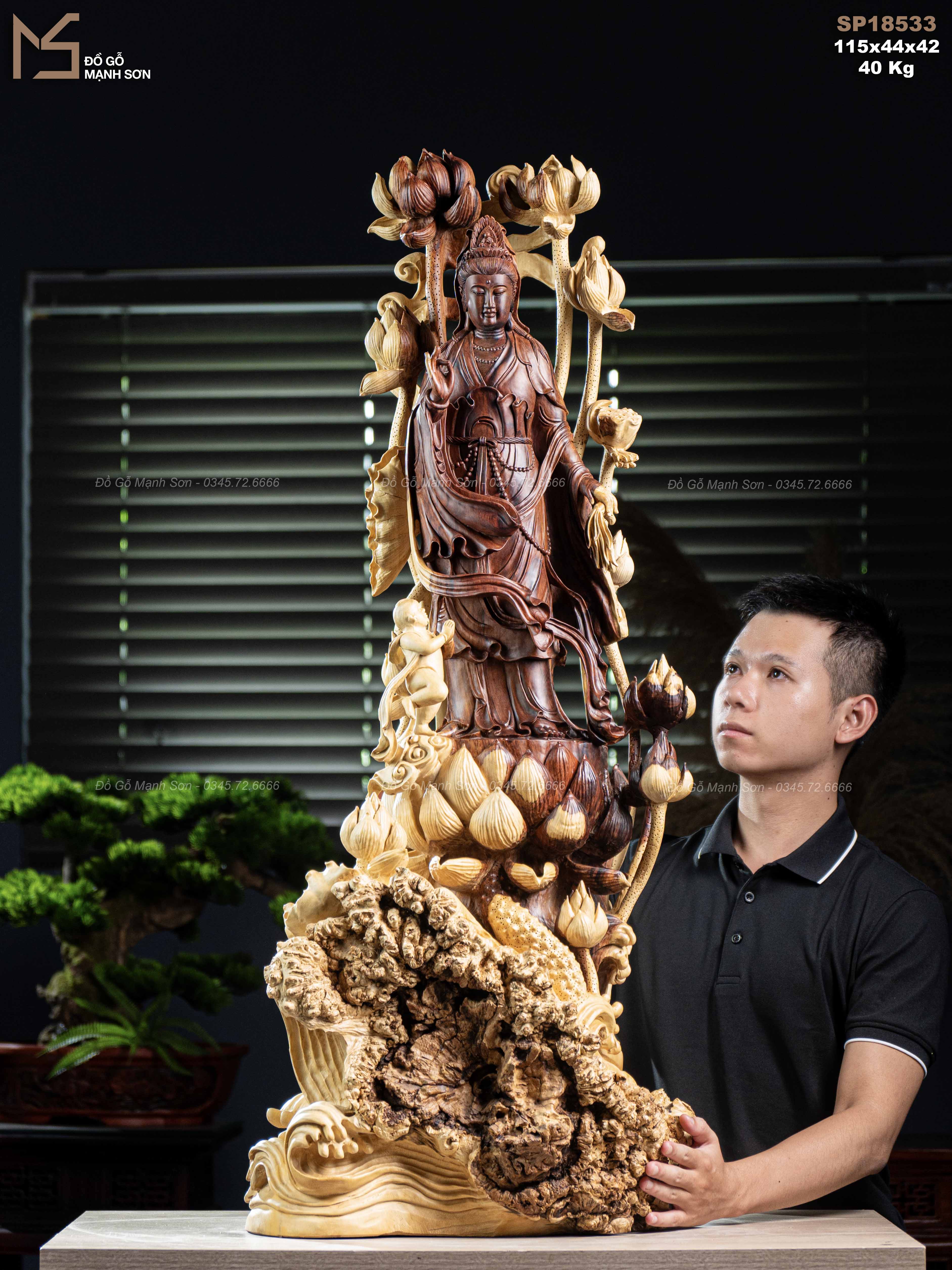 Tượng Phật Quan Thế Âm gỗ nu cẩm