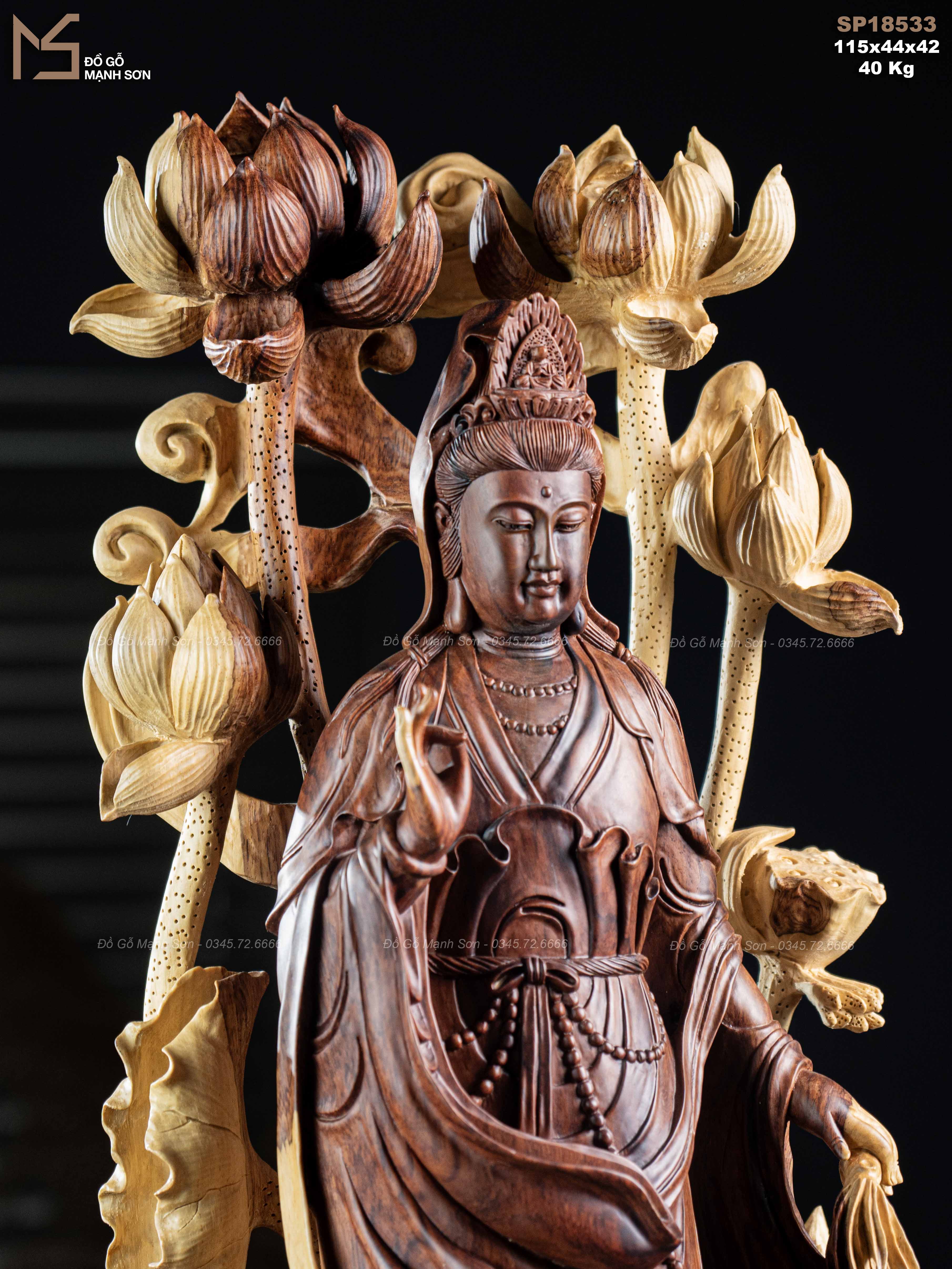 Tượng Phật Quan Thế Âm gỗ nu cẩm