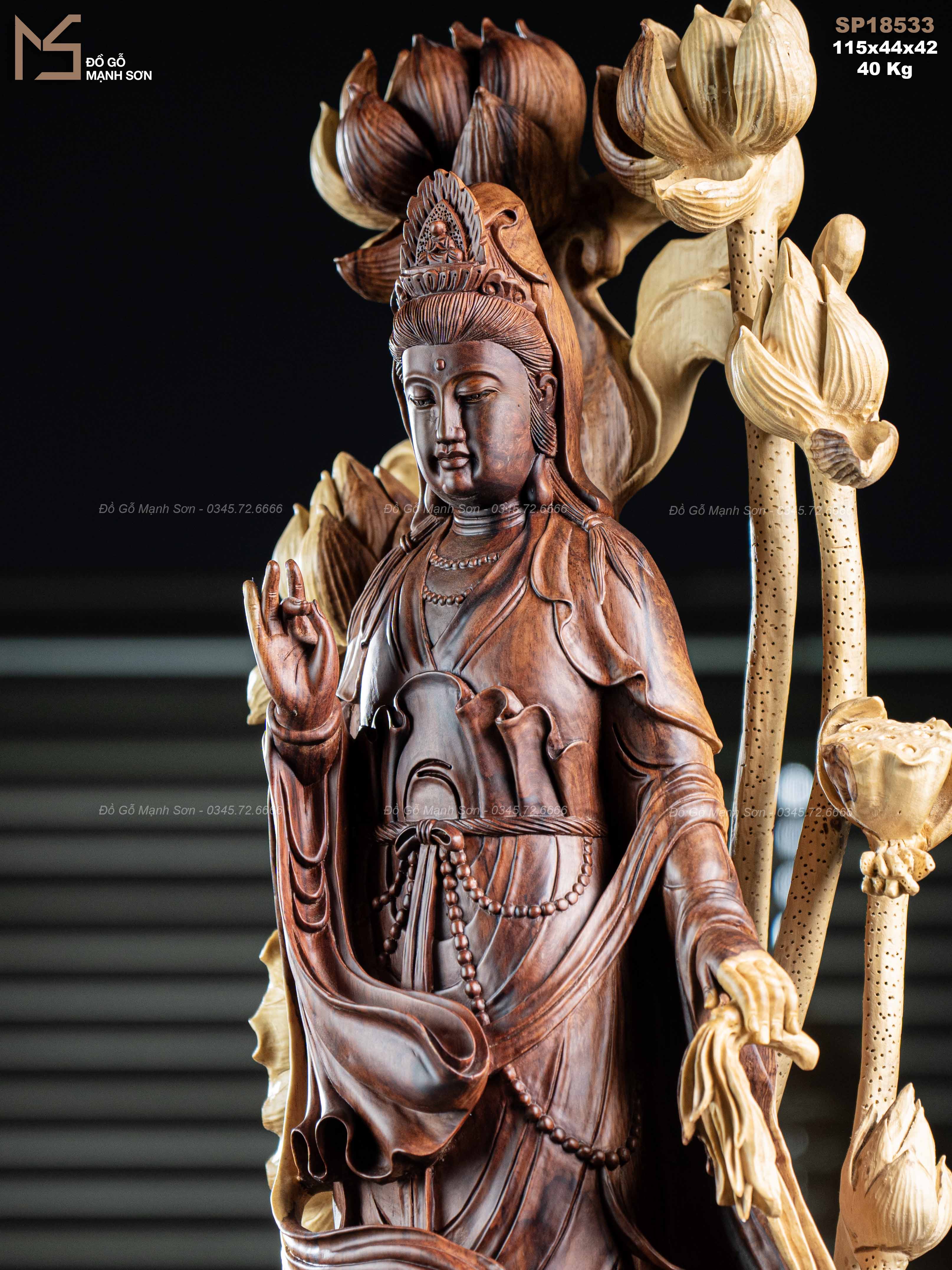 Tượng Phật Quan Thế Âm gỗ nu cẩm