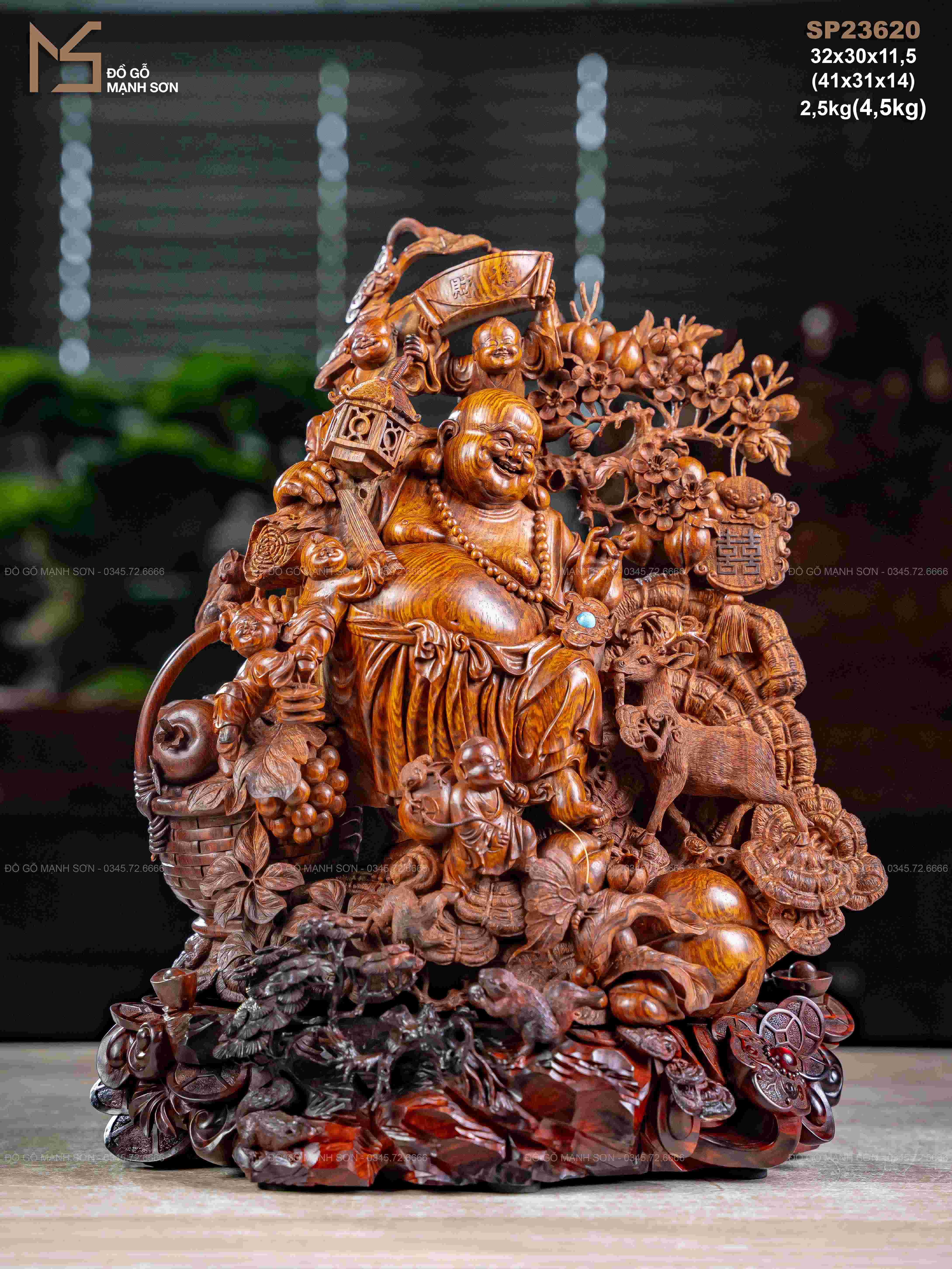 TƯỢNG DI LẶC VÁC CÀNH ĐÀO GỖ SƯA