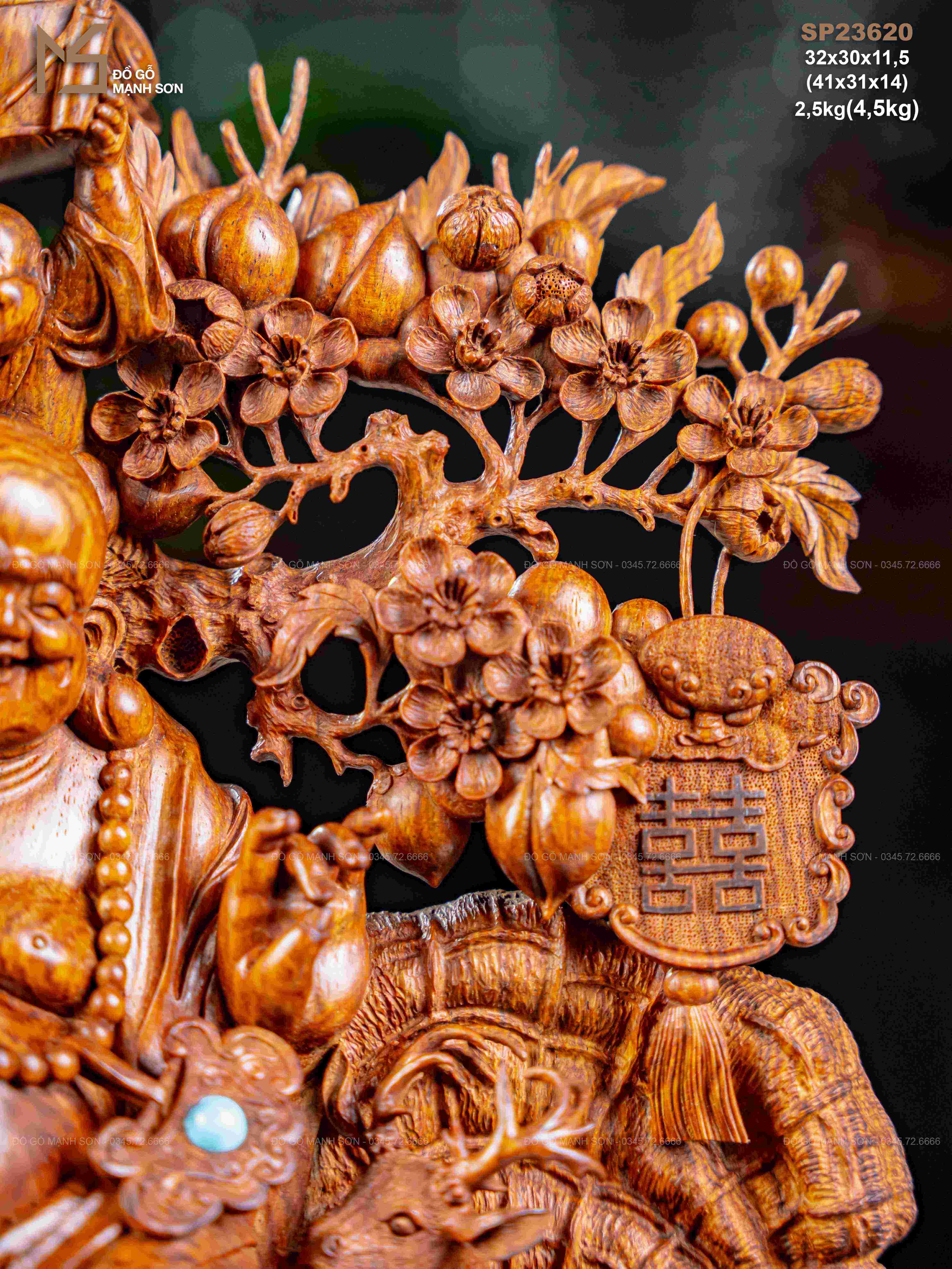 TƯỢNG DI LẶC VÁC CÀNH ĐÀO GỖ SƯA