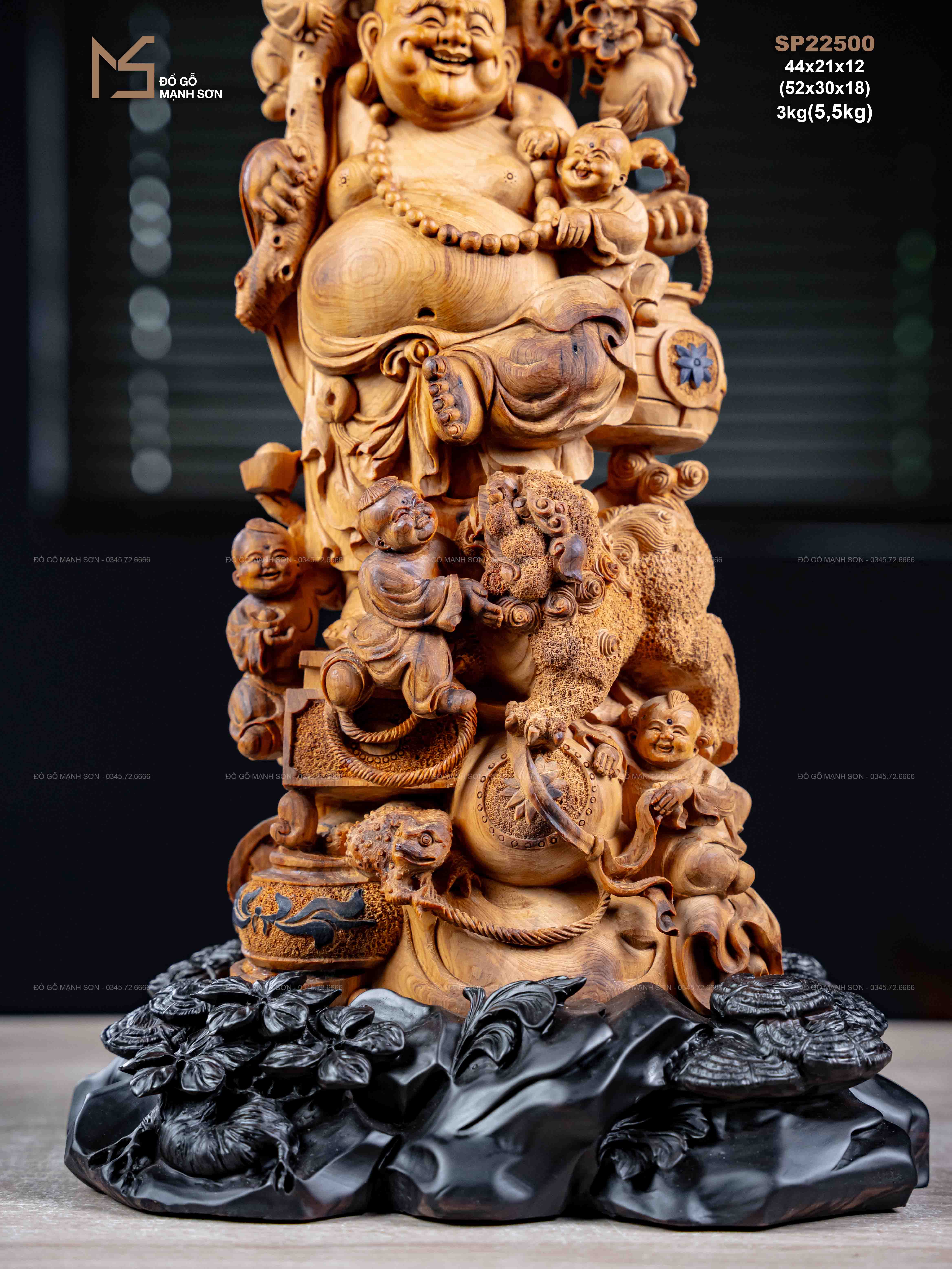 TƯỢNG DI LẶC NGŨ PHÚC - GỖ HOÀNG ĐÀN
