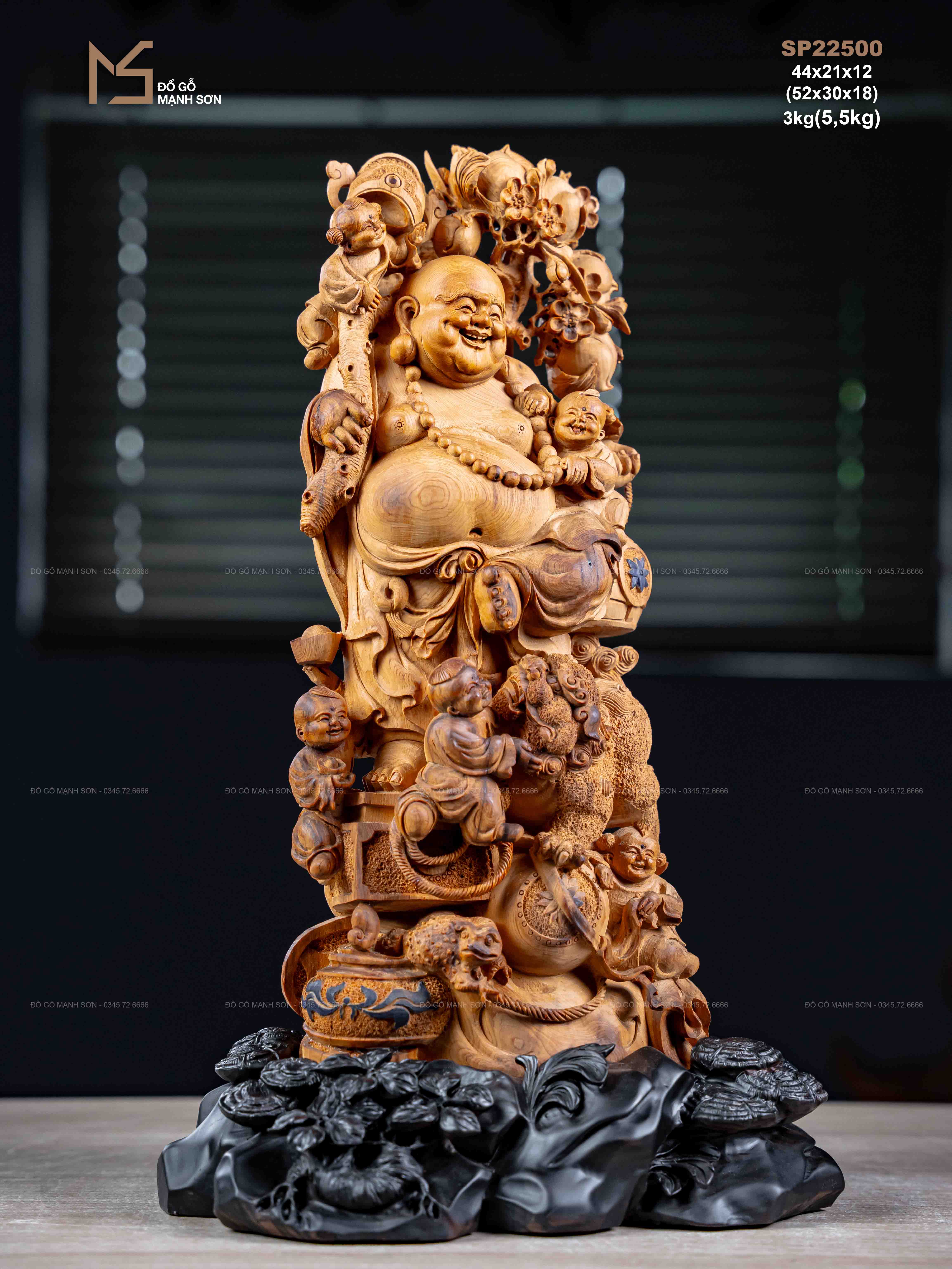 TƯỢNG DI LẶC NGŨ PHÚC - GỖ HOÀNG ĐÀN
