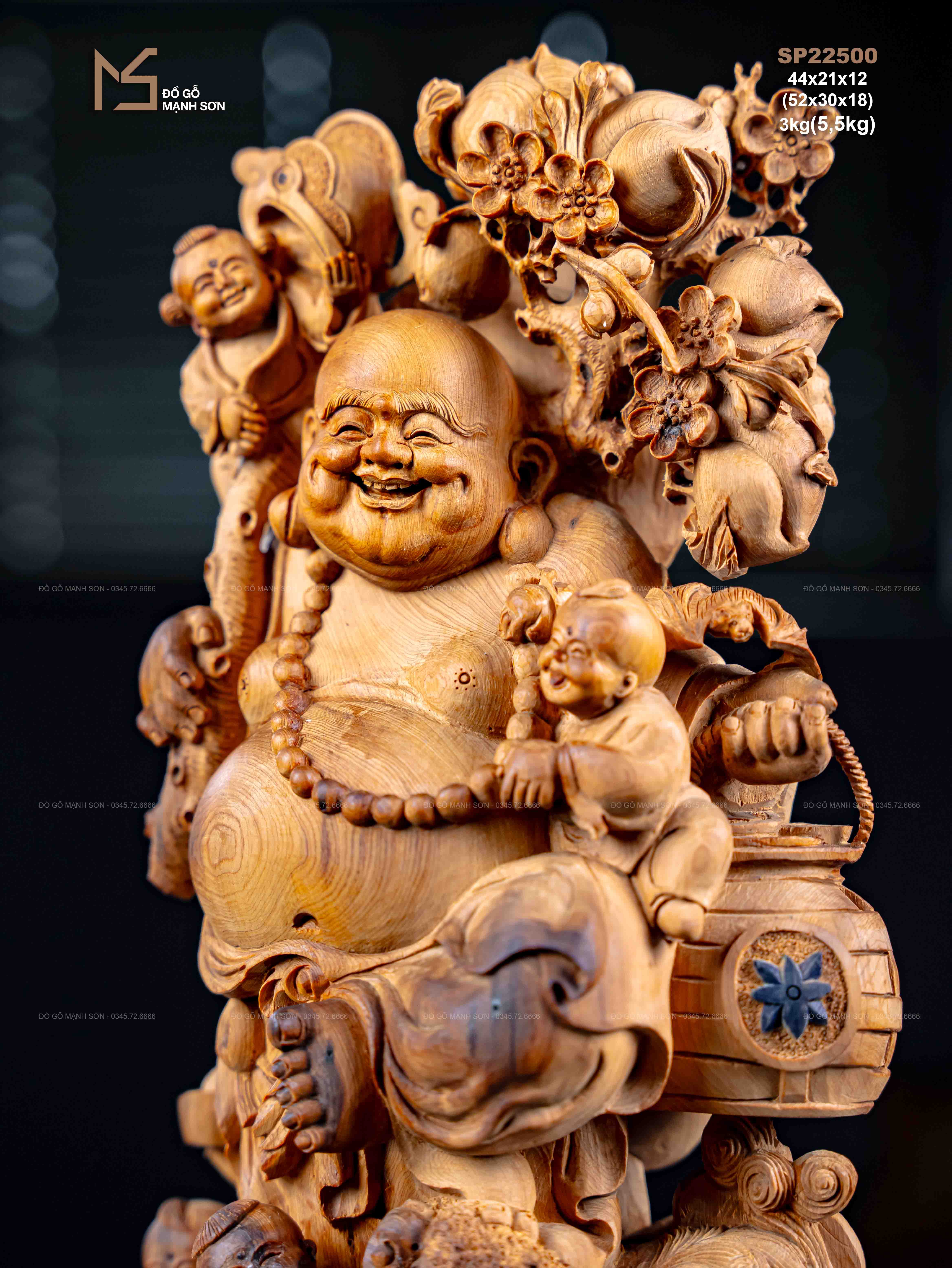 TƯỢNG DI LẶC NGŨ PHÚC - GỖ HOÀNG ĐÀN