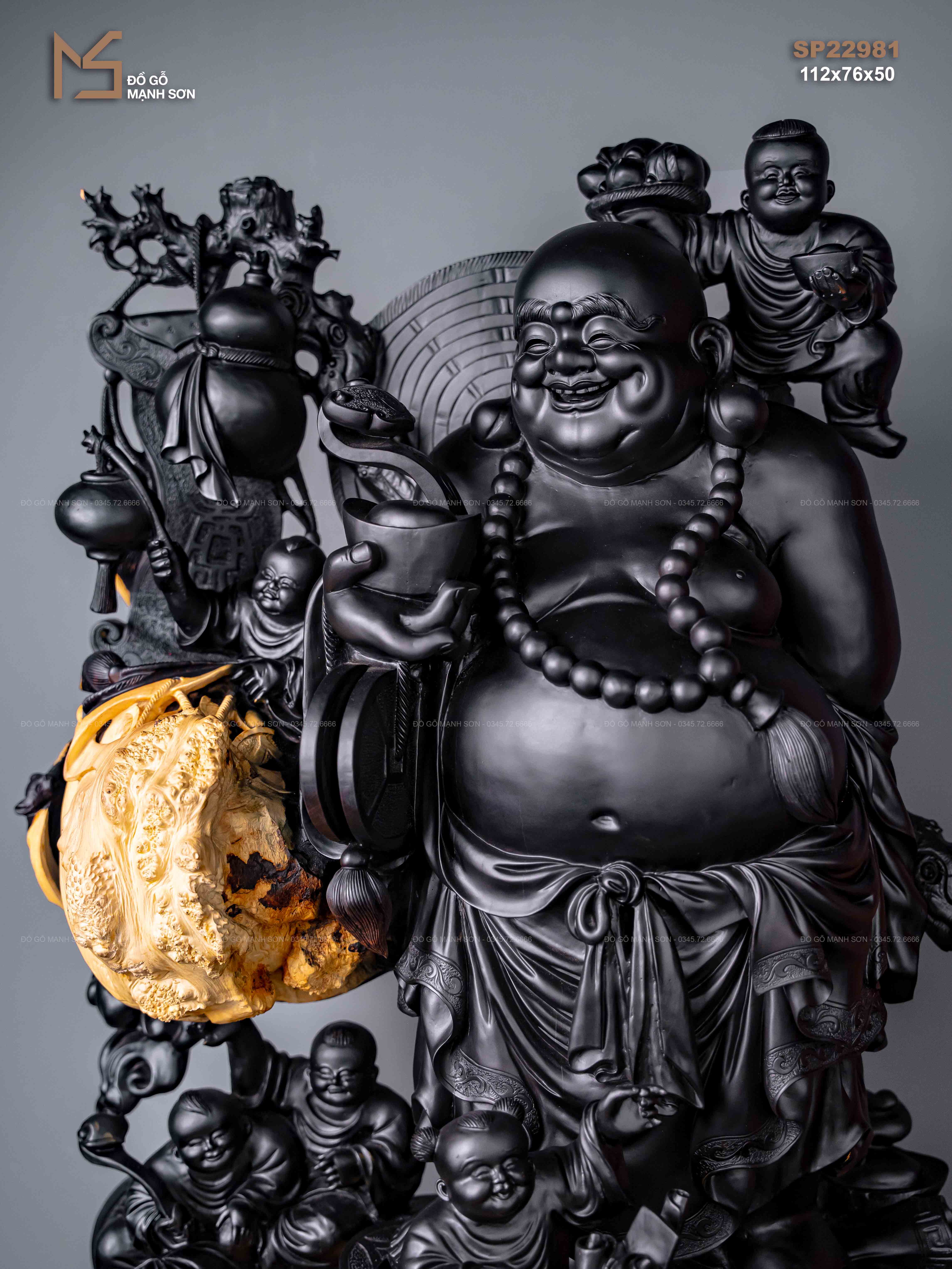 TƯỢNG DI LẶC NGŨ PHÚC - GỖ NU MUN