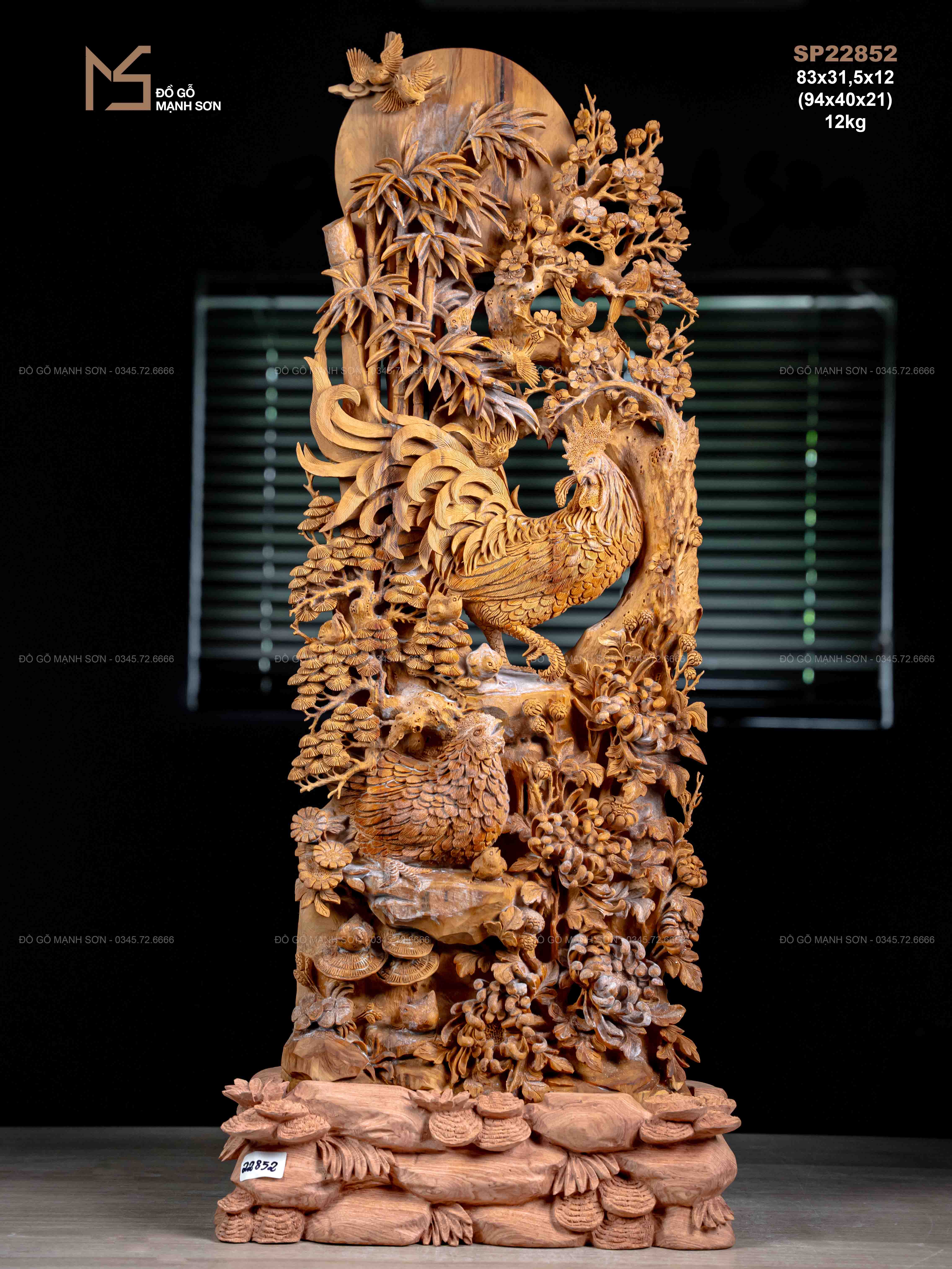 TƯỢNG GIA ĐÌNH GÀ - GỖ HOÀNG ĐÀN