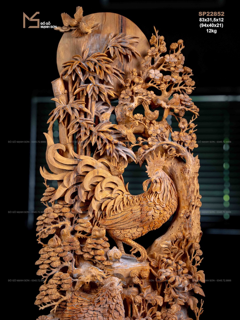 TƯỢNG GIA ĐÌNH GÀ - GỖ HOÀNG ĐÀN