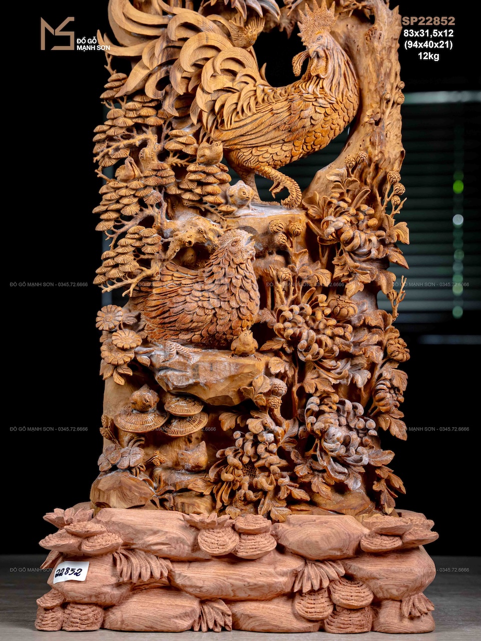 TƯỢNG GIA ĐÌNH GÀ - GỖ HOÀNG ĐÀN