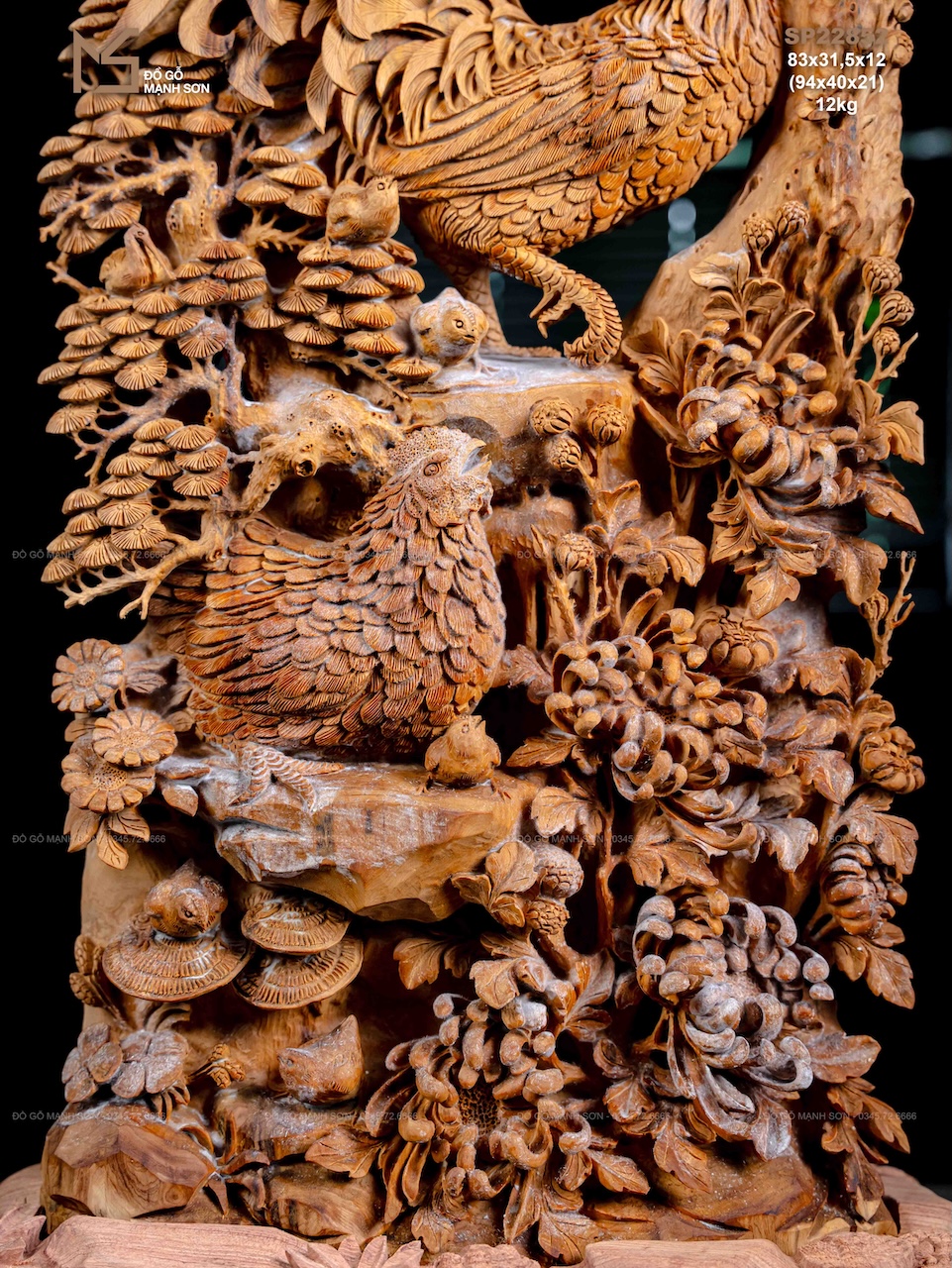 TƯỢNG GIA ĐÌNH GÀ - GỖ HOÀNG ĐÀN