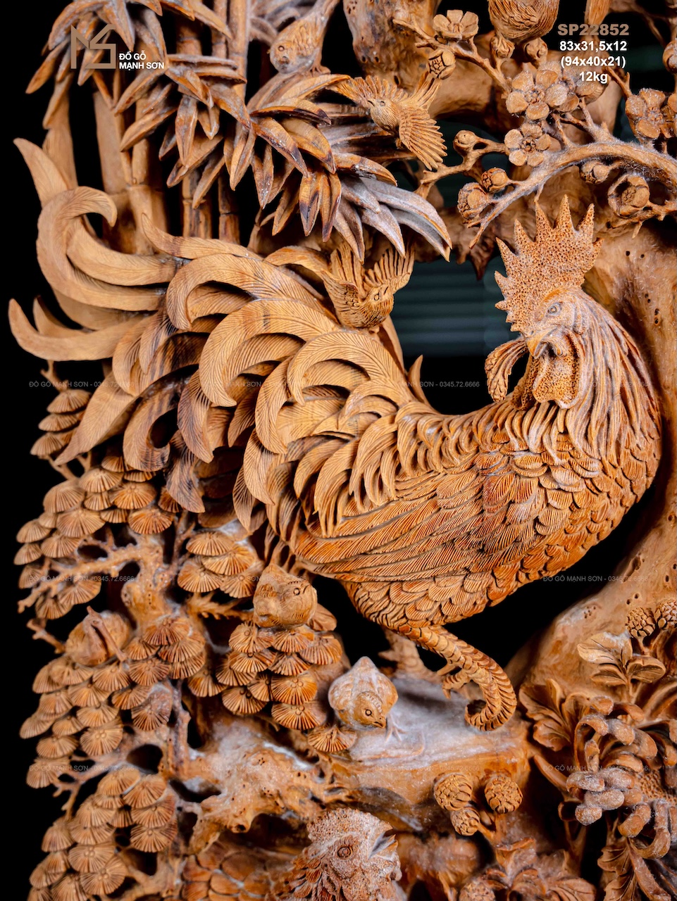TƯỢNG GIA ĐÌNH GÀ - GỖ HOÀNG ĐÀN