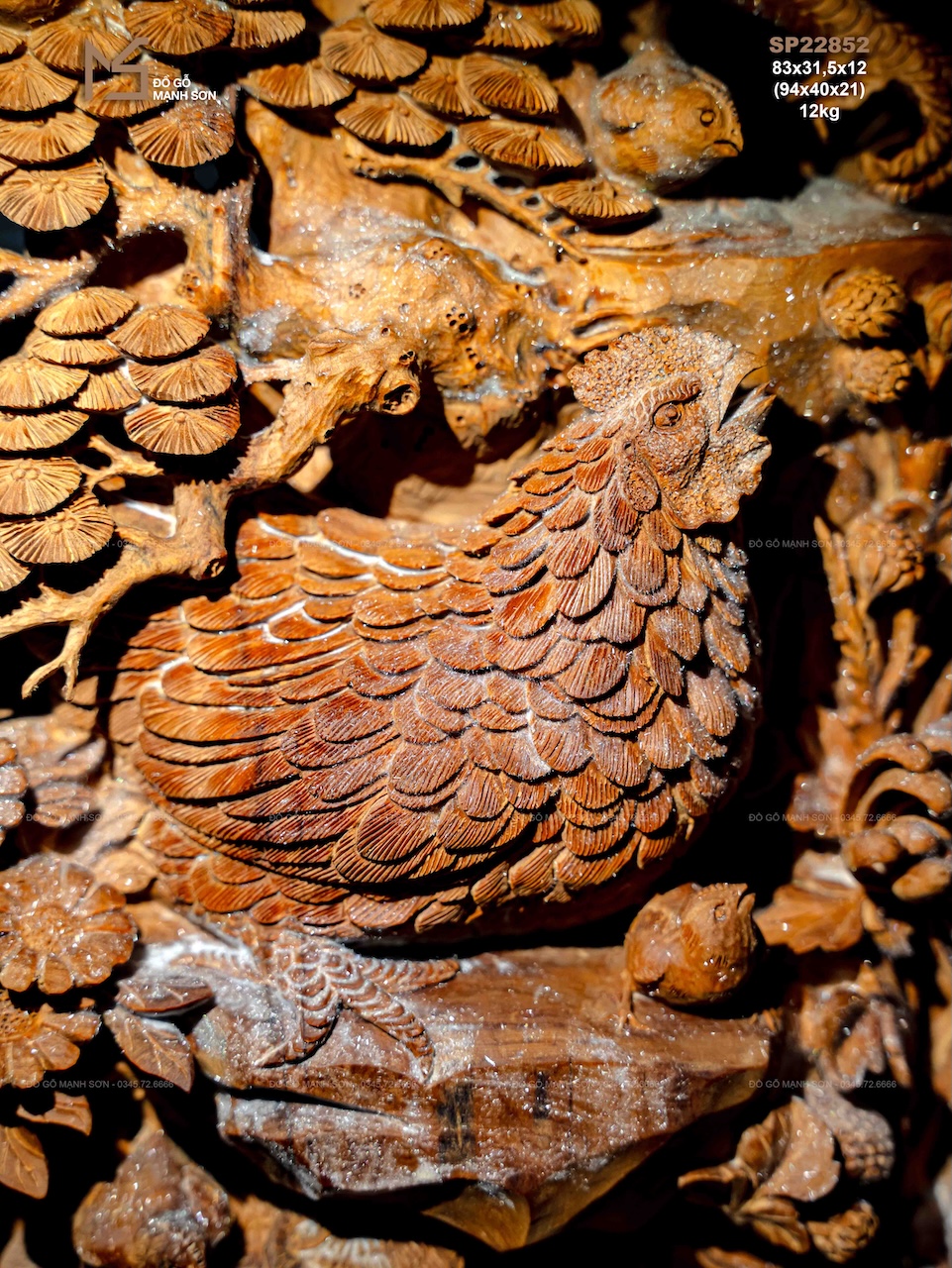 TƯỢNG GIA ĐÌNH GÀ - GỖ HOÀNG ĐÀN