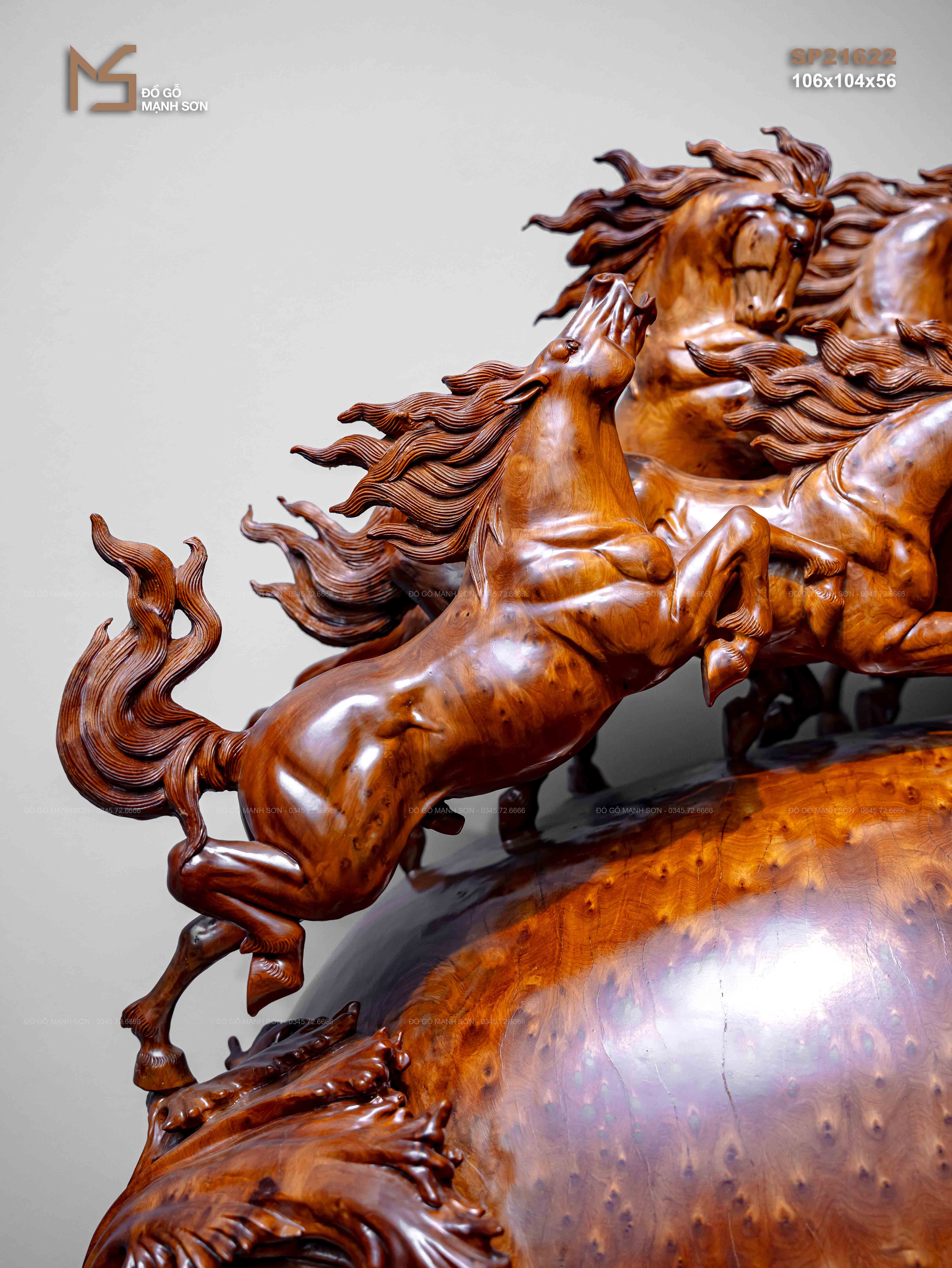 TƯỢNG BÁT MÃ TRUY PHONG - GỖ NU NGỌC AM