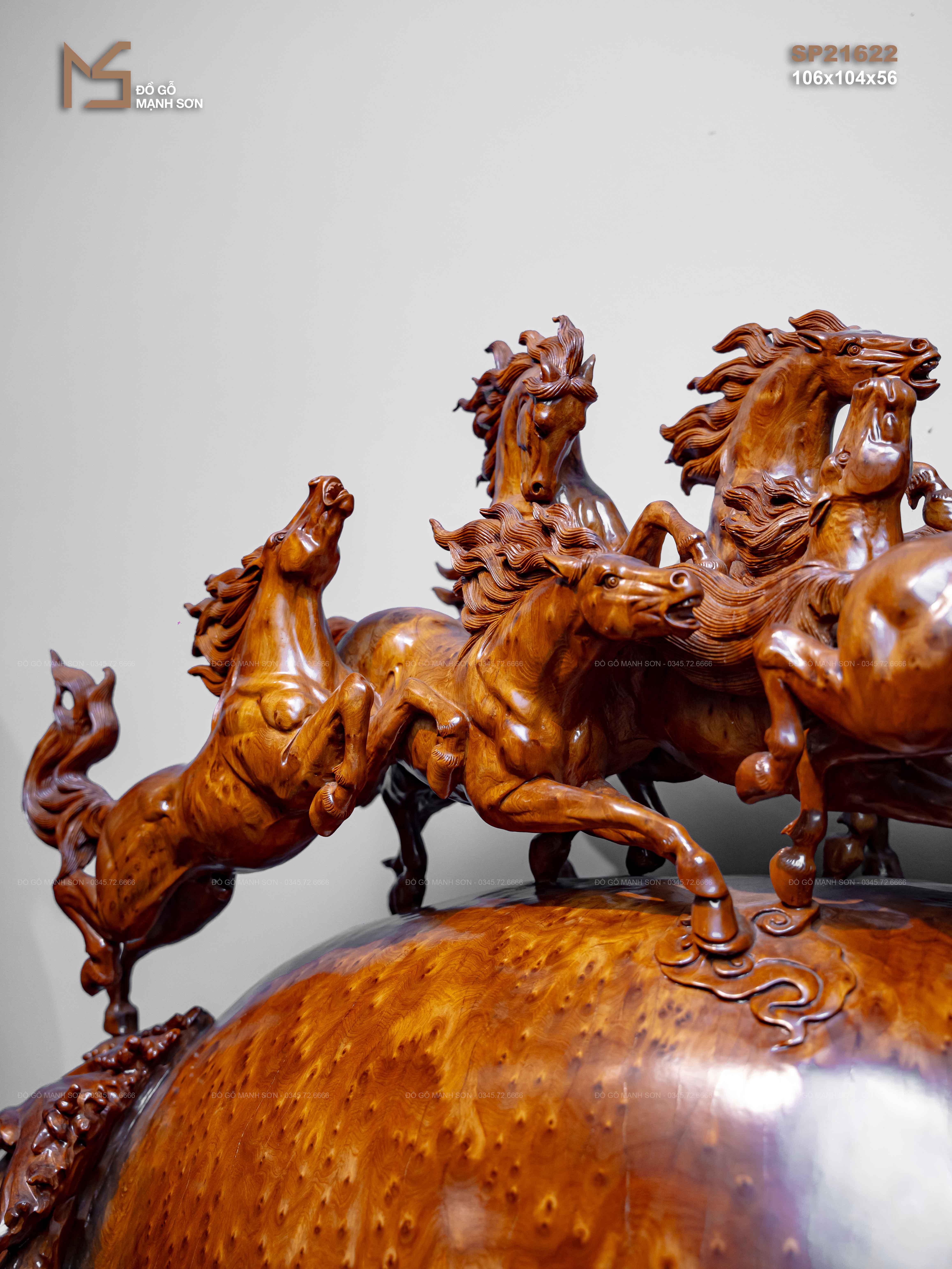 TƯỢNG BÁT MÃ TRUY PHONG - GỖ NU NGỌC AM