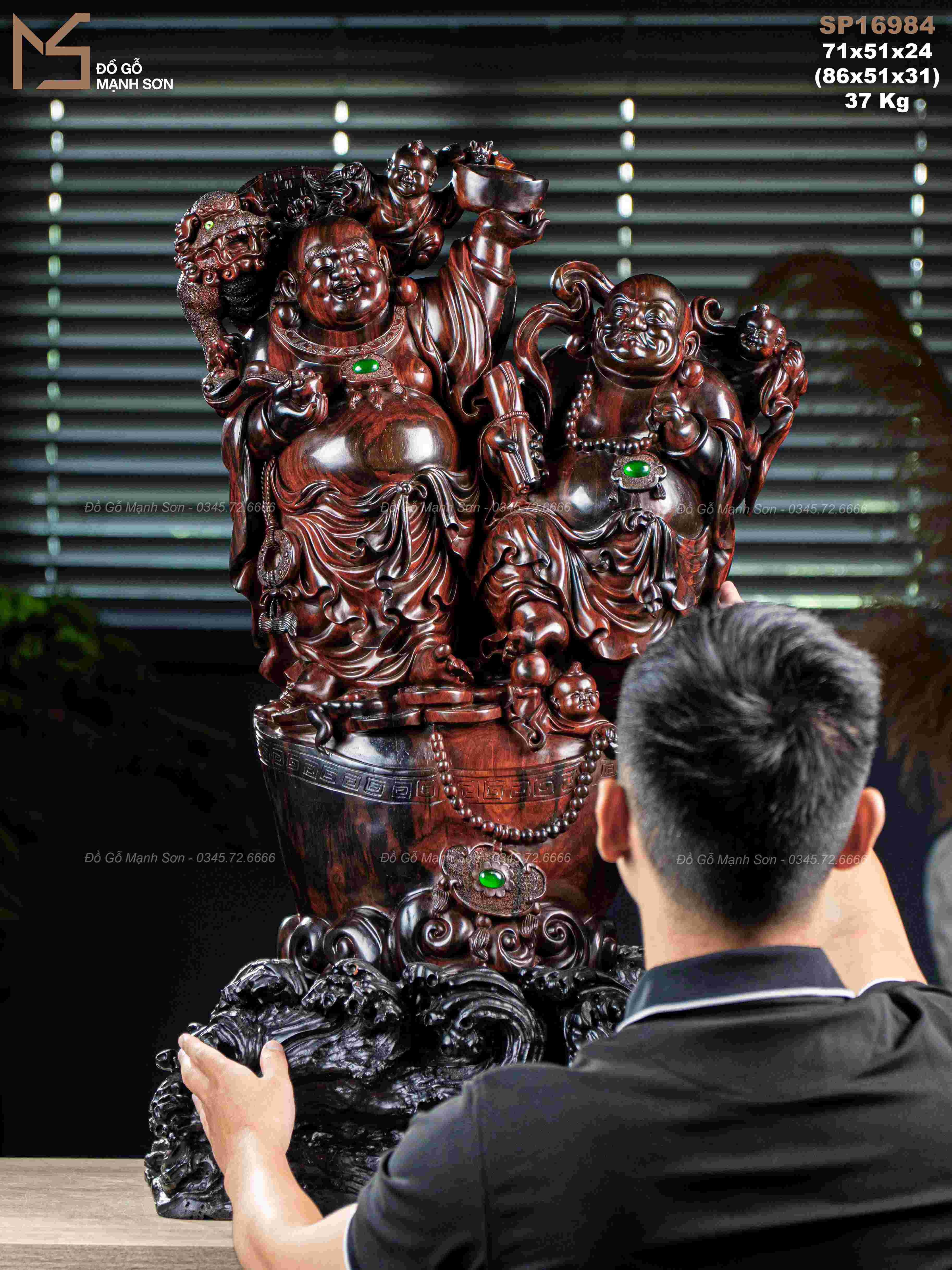 Tượng song phúc Di Lặc gỗ trắc mã 16984