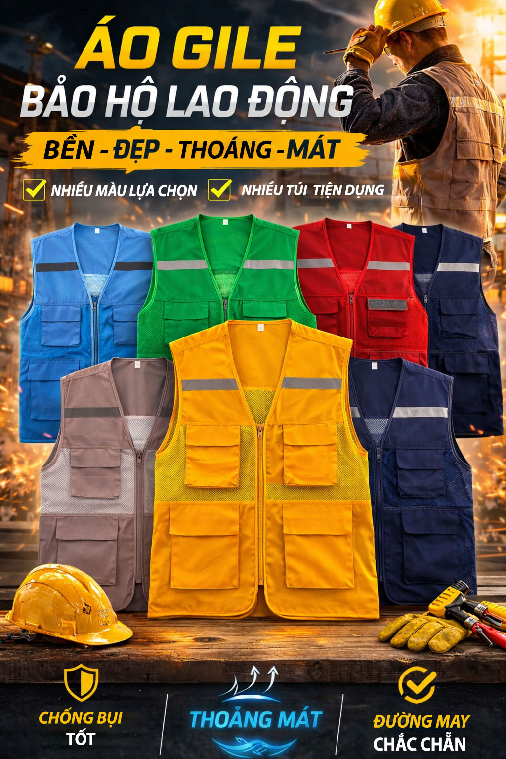 ao-gile-bao-ho-lao-dong-ben-dep-thoang-mat-nhieu-tui-tien-dung