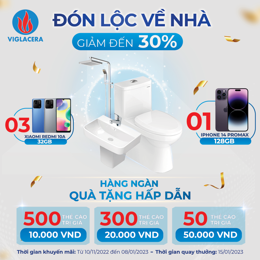 CÙNG VIGLACERA “ĐÓN LỘC VỀ NHÀ” – ƯU ĐÃI KHI MUA SẢN PHẨM LÊN ĐẾN 30% CÙNG HÀNG NGÀN QUÀ TẶNG HẤP DẪN KHÁC