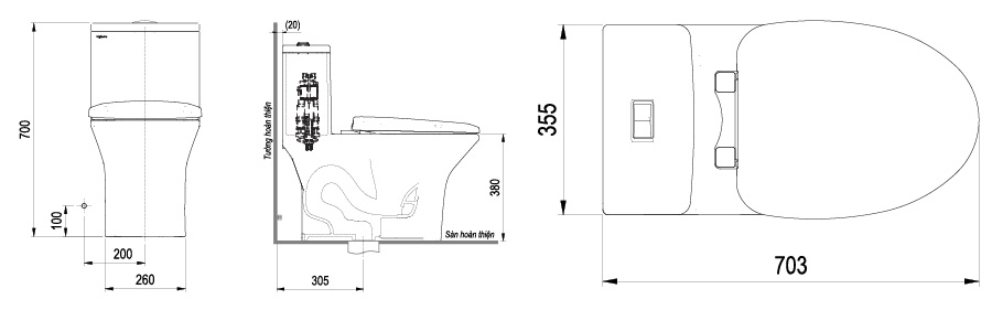 Bồn cầu 1 khối Viglacera V72