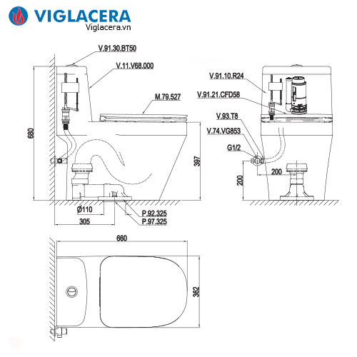 Bồn cầu 1 khối Viglacera V68