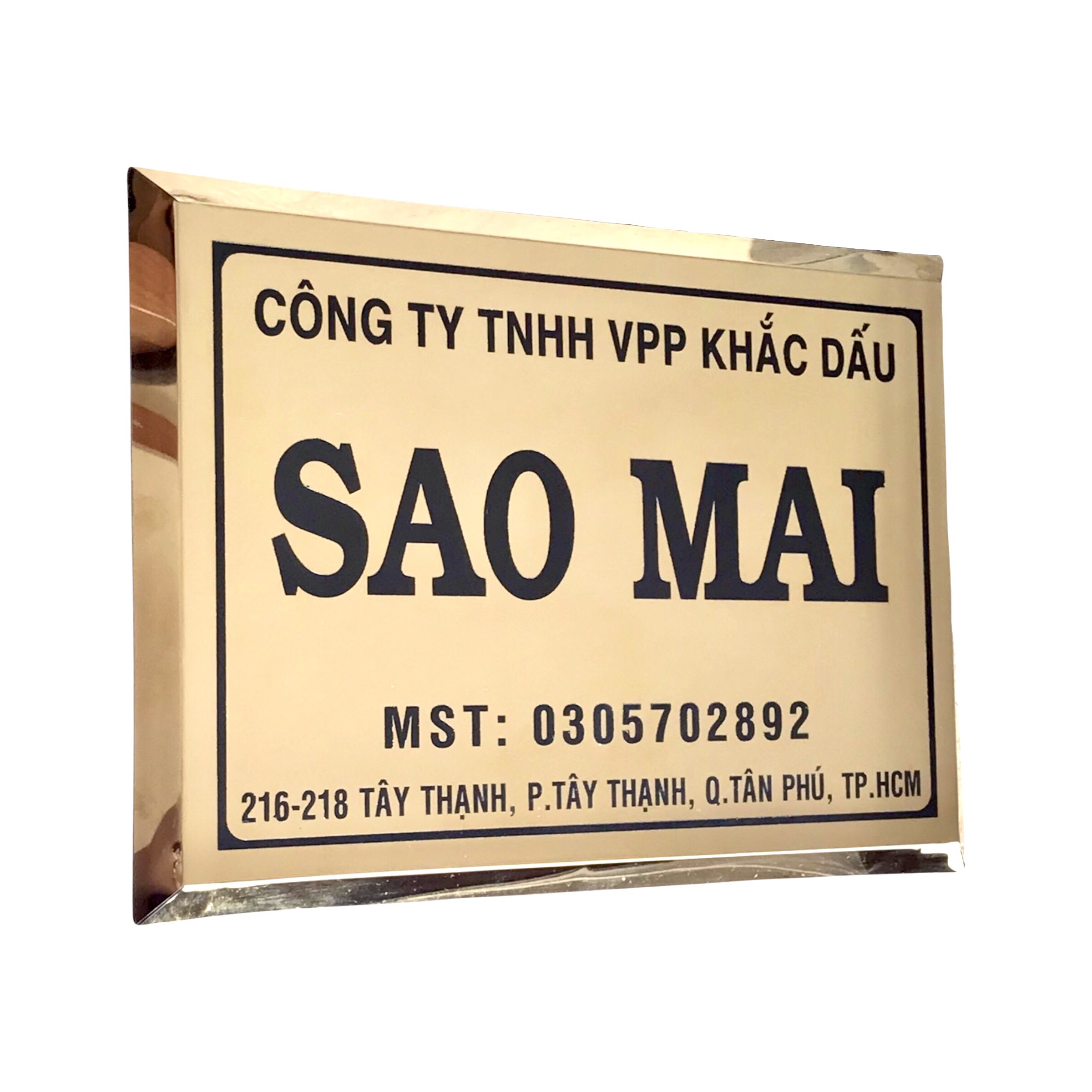 Bảng công ty inox ăn mòn có chân 40x30cm nền đồng chữ đen