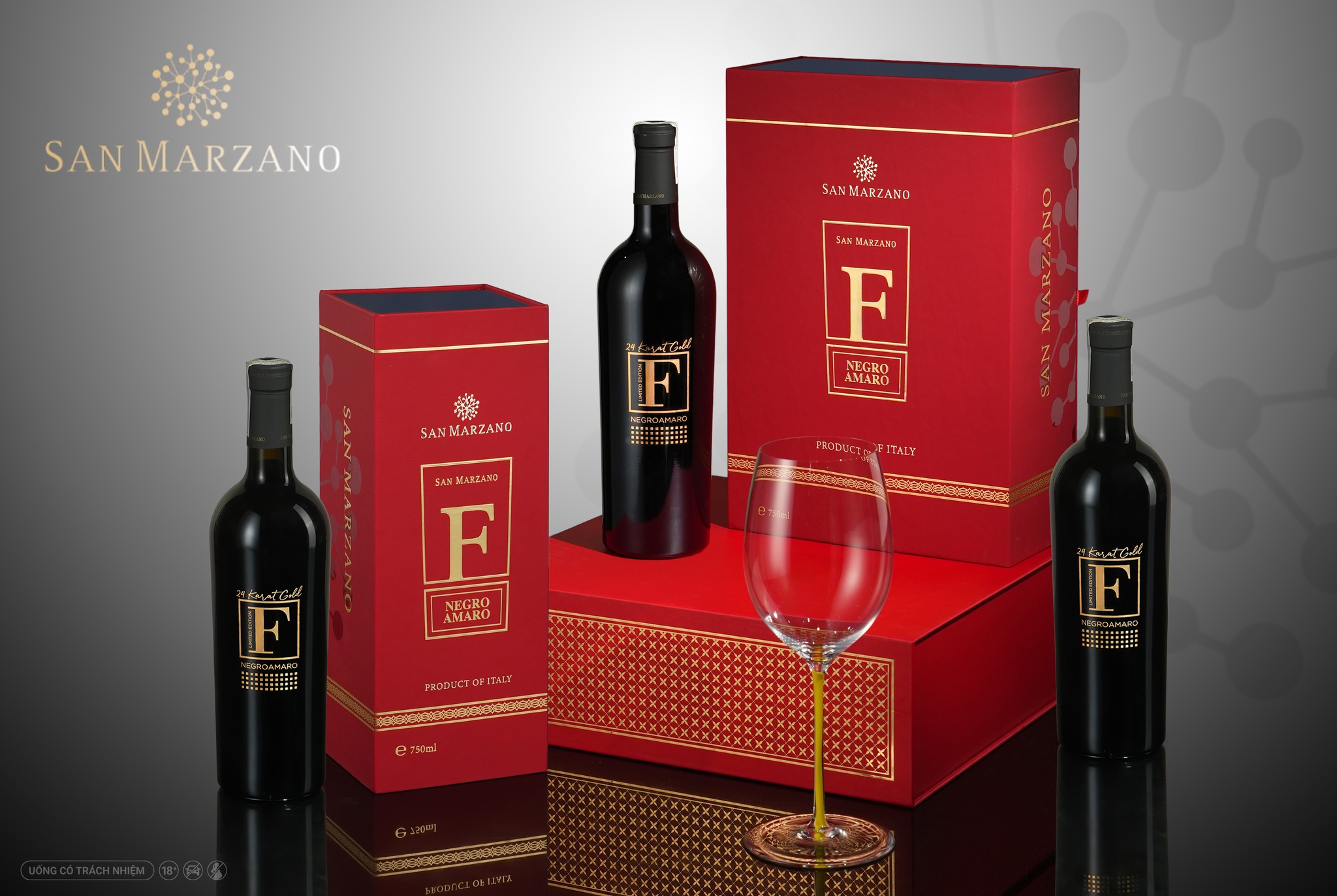 Rượu Vang F 24 Karat Gold San Marzano – Hộp Quà Đỏ Ruby Tết 2026