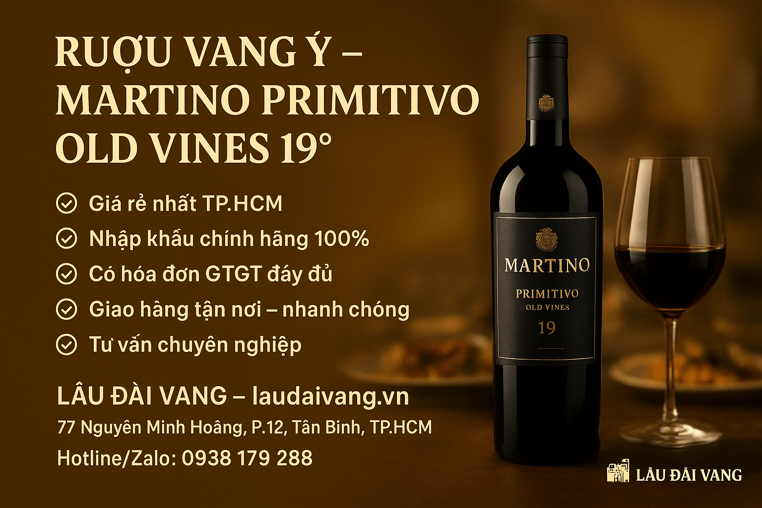 Rượu vang Martino Primitivo Old Vines 19 độ