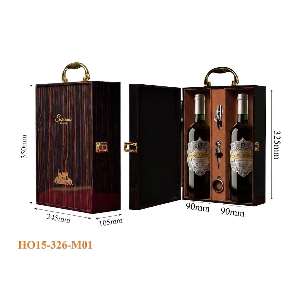 Hộp đựng rượu vang 2 chai đứng