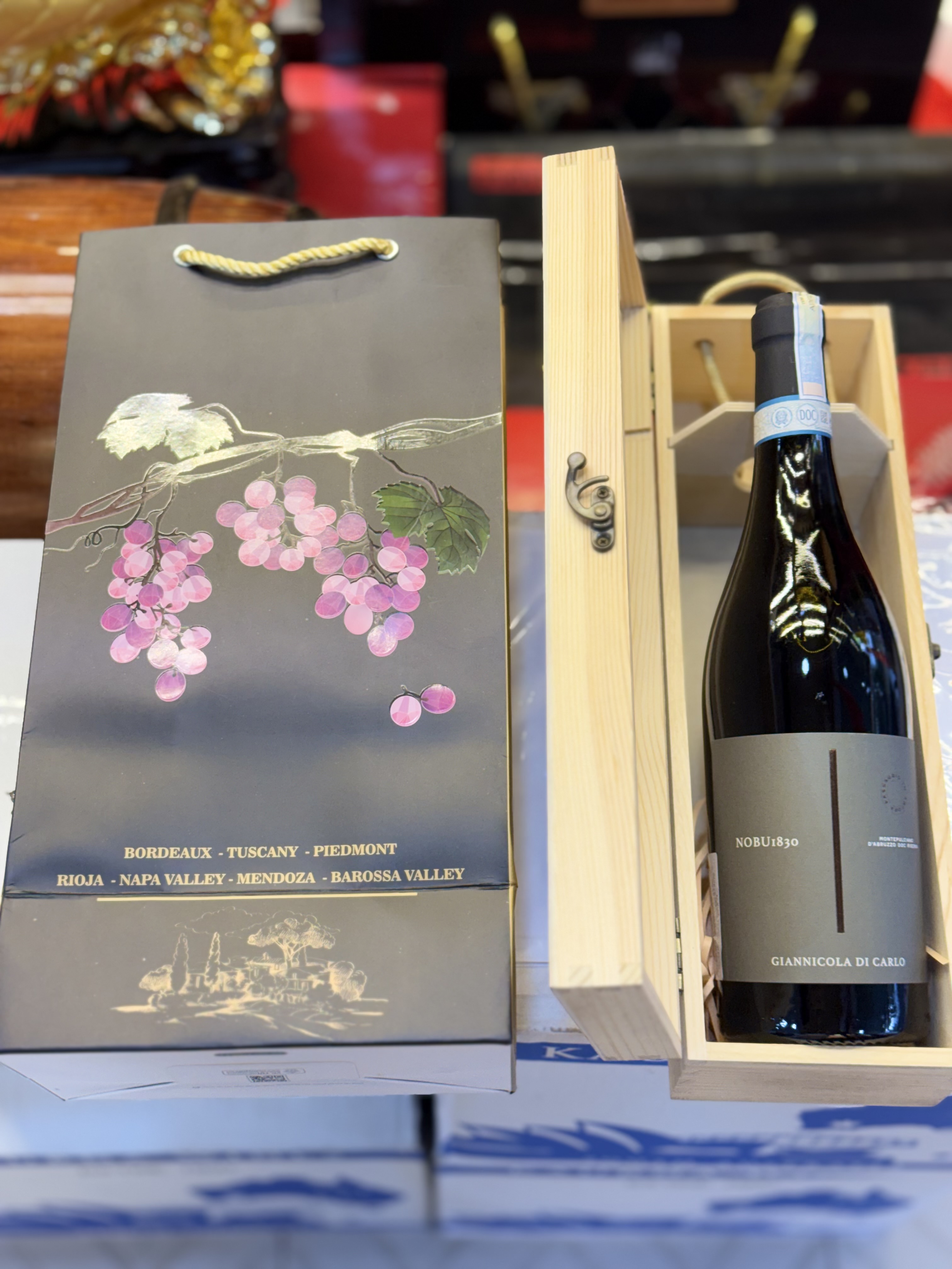 Hộp gỗ 1 chai rượu Nobu 1830 Riserva